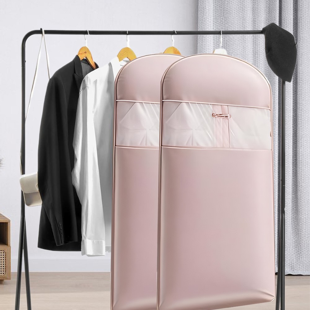 Space Saving Hanging Garment Bag w/ Self Compression Zipper Storage Bag(Pink L)