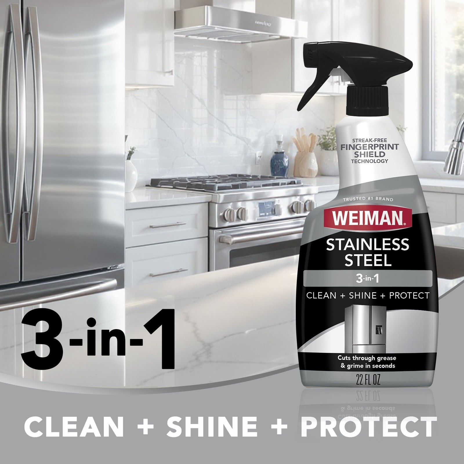 (3 Pack) Weiman Stainless Steel Cleaner & Polish Trigger Spray 22 fl oz Shine