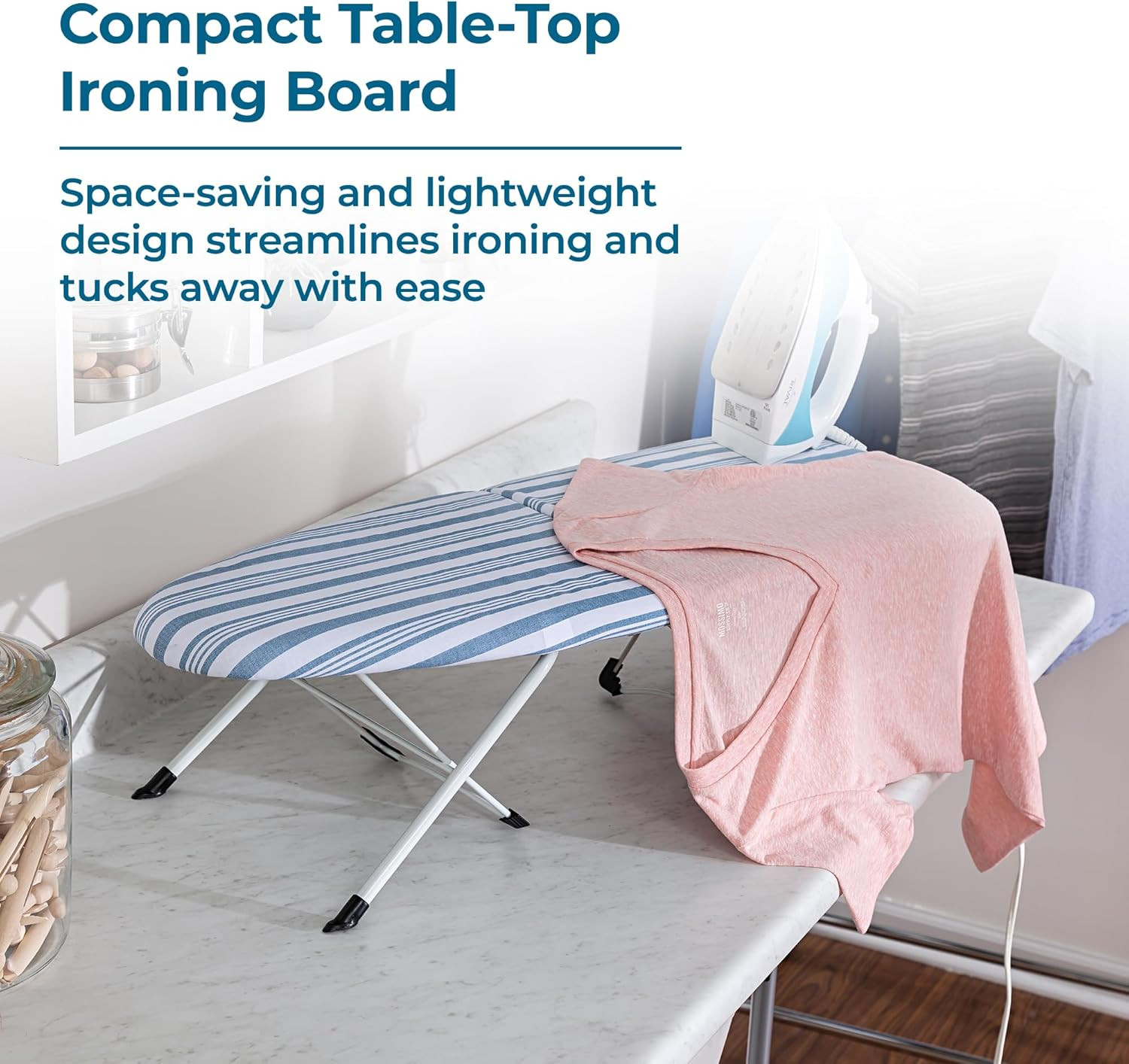 Honey-Can-Do Folding Tabletop Ironing Board with Iron Rest, Blue, 32” L X 12” W,