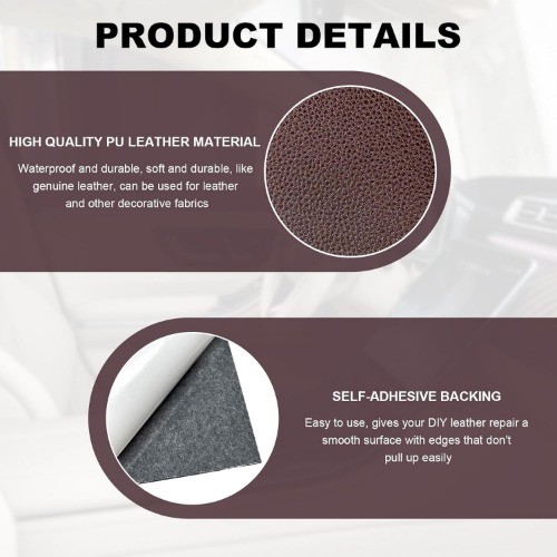 2 PCS Leather Repair Patch Tape, 4 x 8 Inch PU Vinyl Repair Color: Dark Brown
