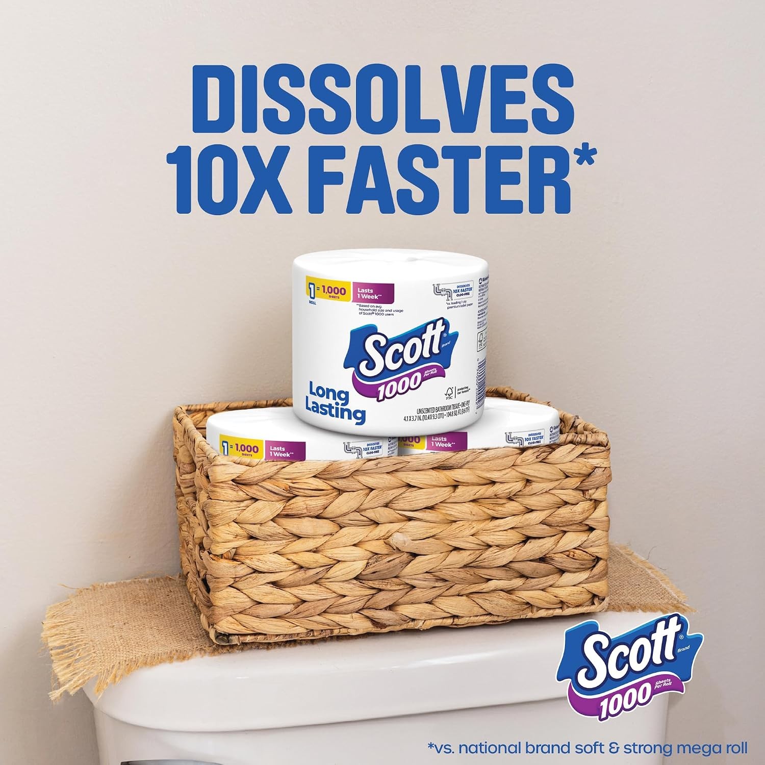 Septic Safe 1 Ply Toilet Tissue 1000 Sheets 8 Rolls Regular Size Toilet Paper