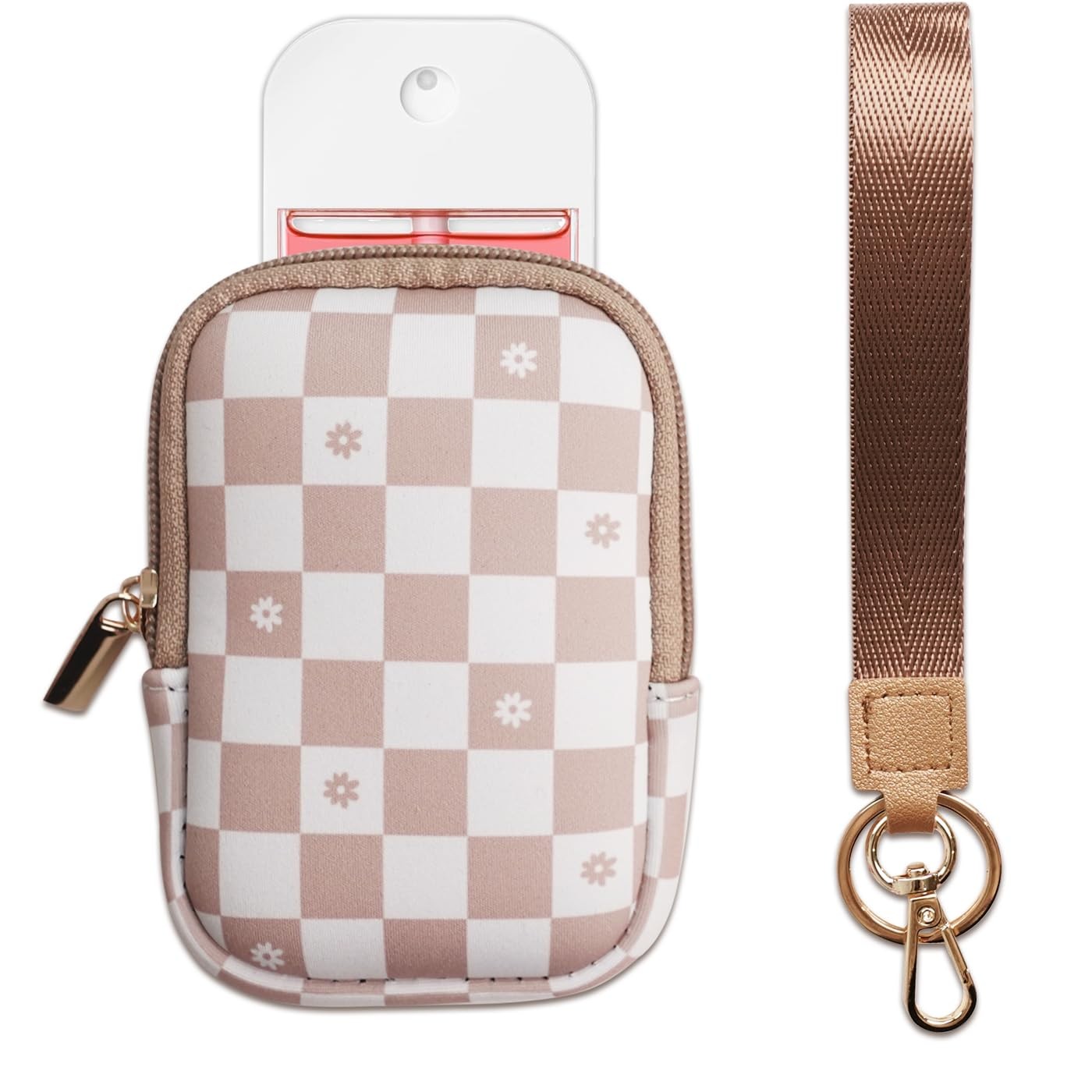 Hand Sanitizer Spray Case, 3.94 x 5.12 x 0.75 inches, Floral Checkers