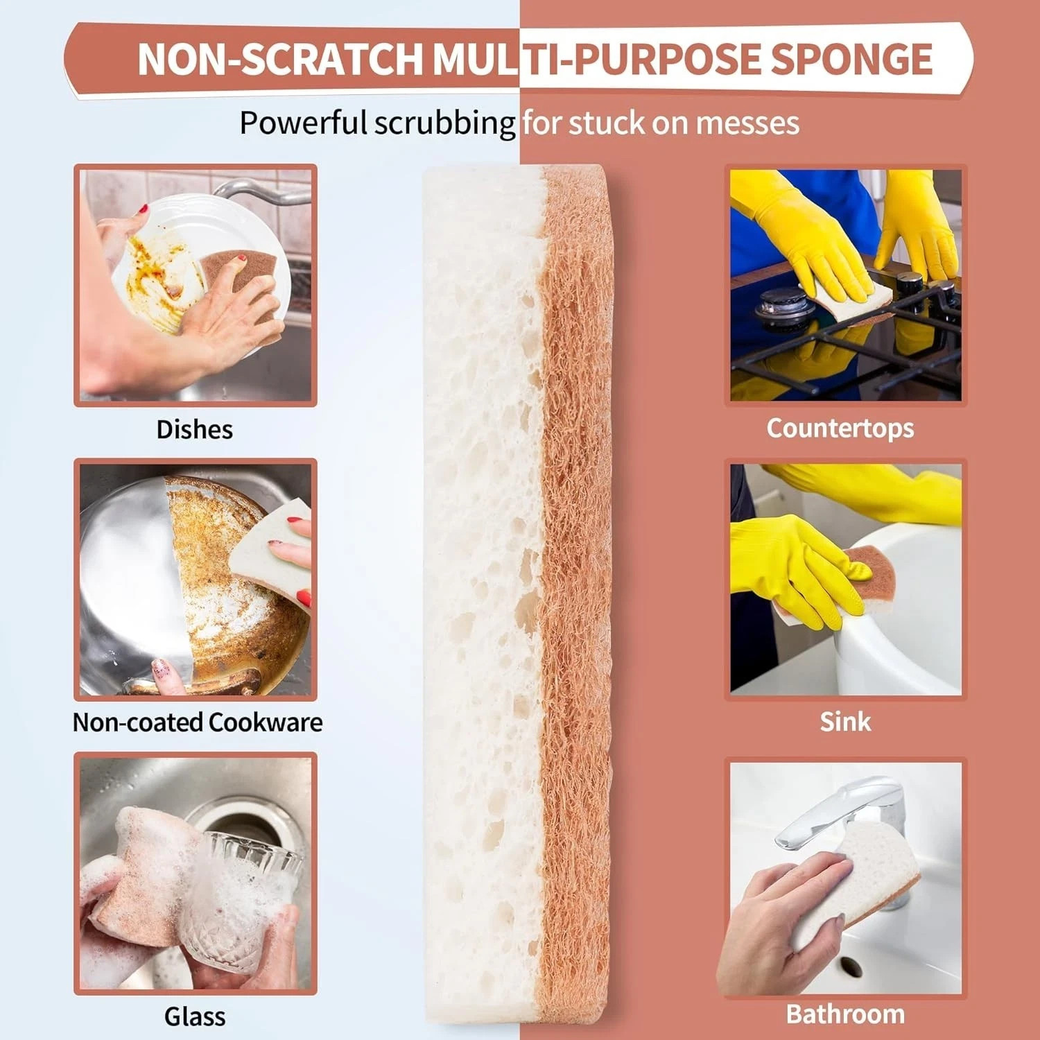 12pcs Kitchen Sponge Natural Biodegradable Eco-Friendly Dish Sponges for Kitchen