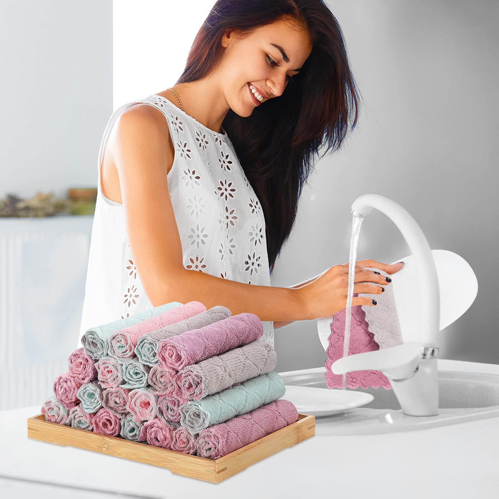 22Pack Kitchen Dish Cloths,Reusable Dish Towels,Nonstick Oil Washable Fast Dr…