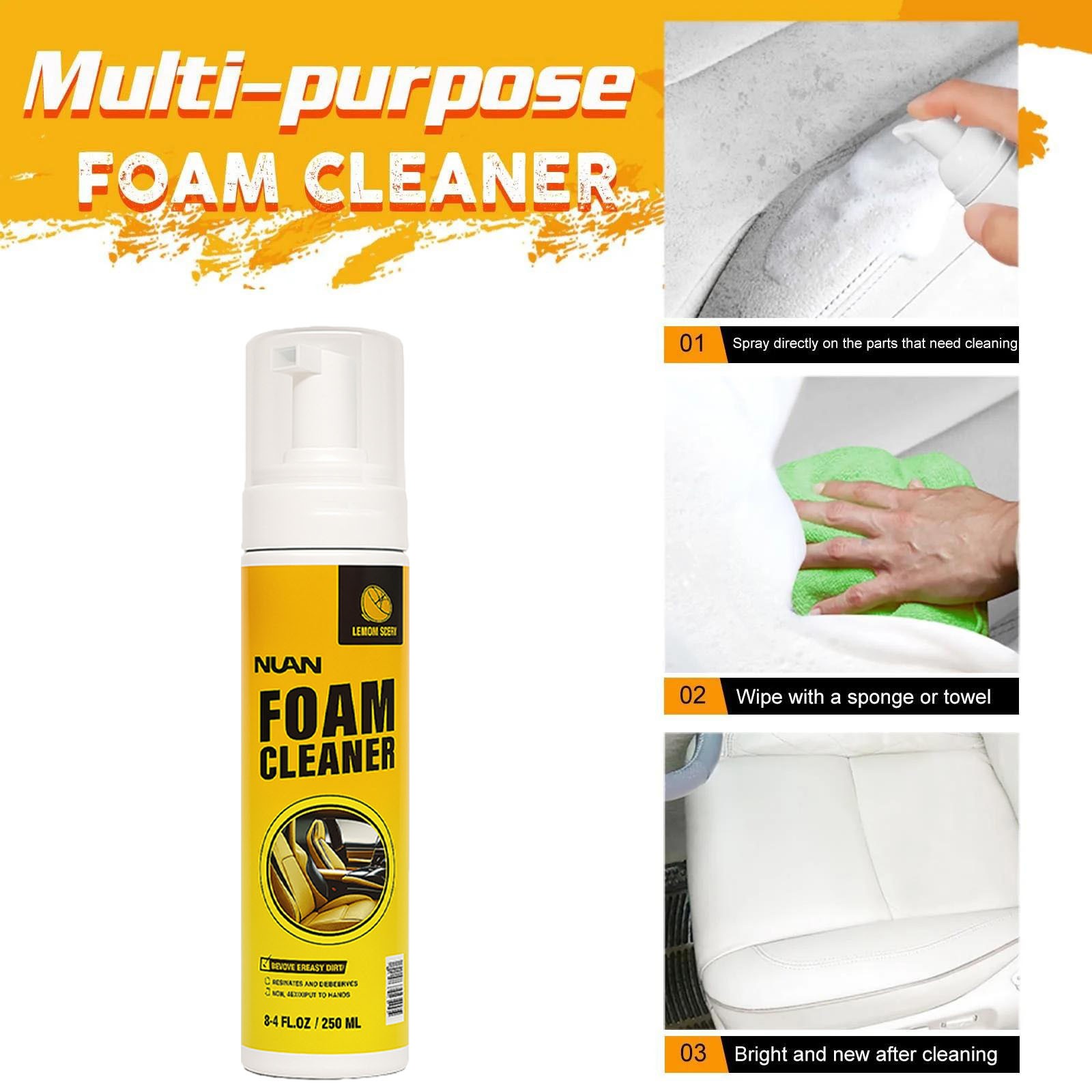 2x Multifunctional Car Foam Cleaner, 250ML for Cars Steering Wheel, Interiors