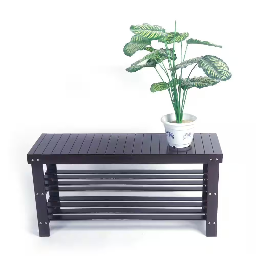 35.43 In. L X 11.02 In. W X 17.72 In. H 10-Pairs 3-Tier Brown Bamboo Shoe Rack