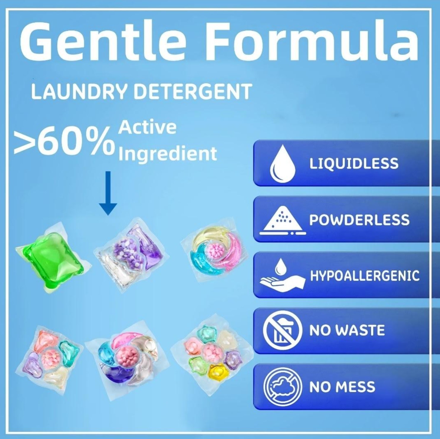 5 in 1 Hypoallergenic Laundry Detergent Pods for Sensitive Skin- 40pcs