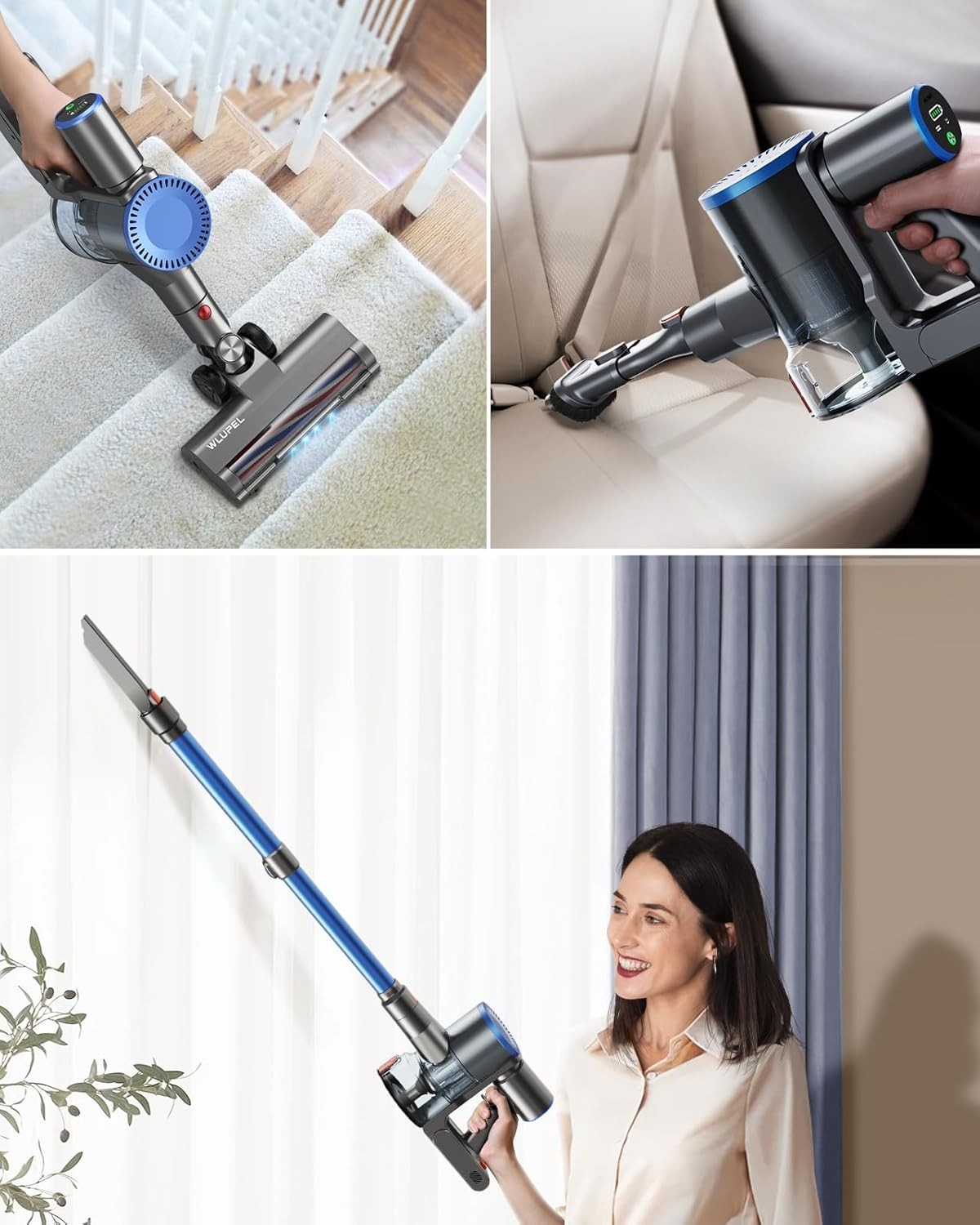 WLUPEL Cordless Vacuum Cleaner,30KPA 400W Stick with Max to 45 Blue