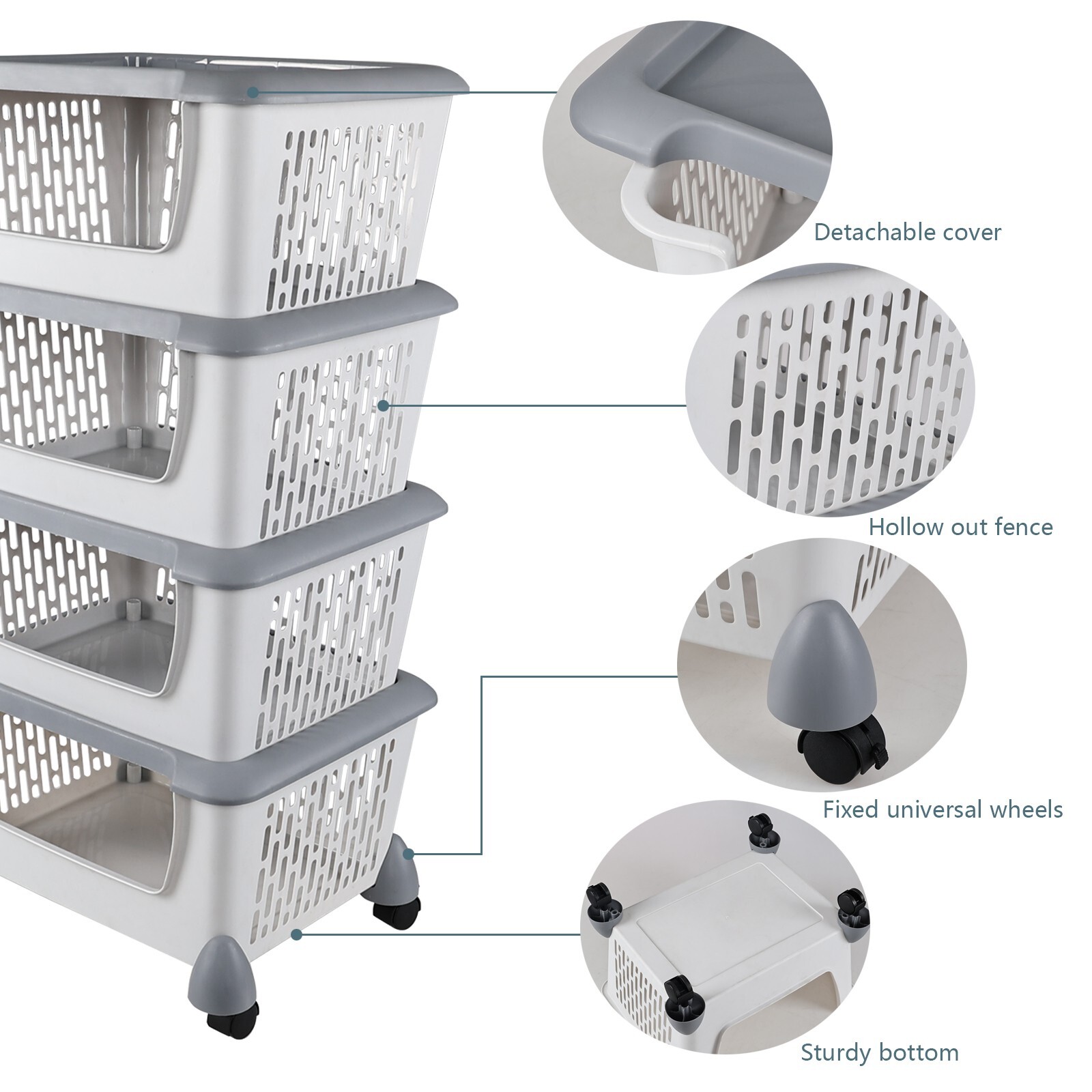 Idotry 4-Packs Plastic Stackable Storage Bins – Large Storage Basket with Wheels