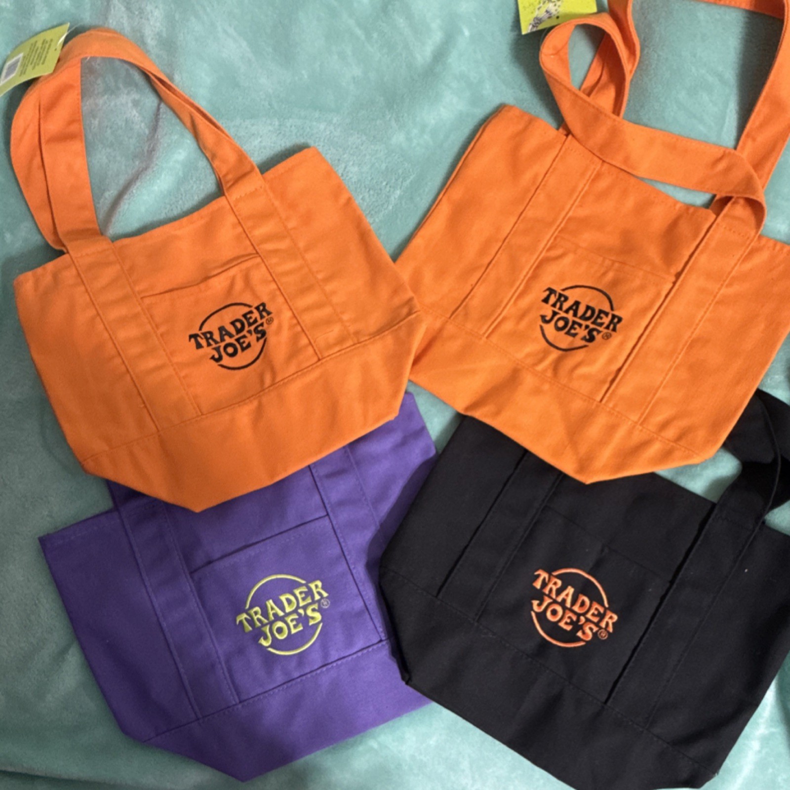 Trader Joe’s Trick-or-Treat Canvas Tote Bags, 4 Pack, Cotton Polyester, Assorte…
