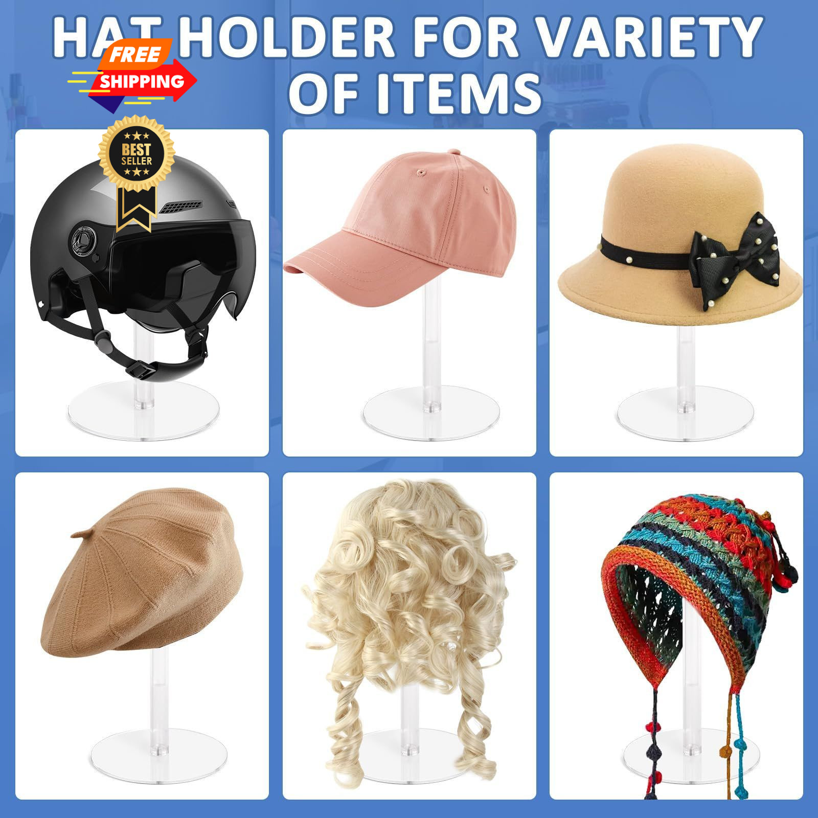 Vrietina 4PCS Acrylic Hat Stand and Wig Display Rack with Height 4 PCS, 4 PCS