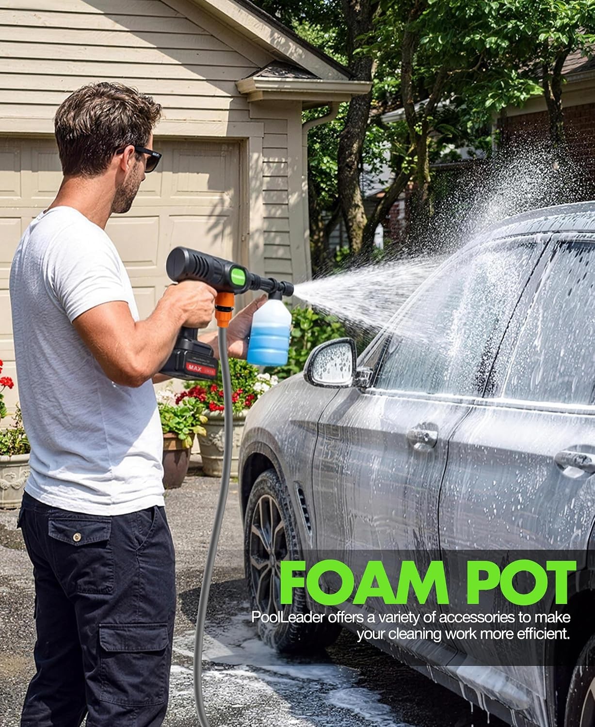 Cordless Car Wash Sprayer Portable Pressure Washer Foam Cannon 6-in-1 Nozzle