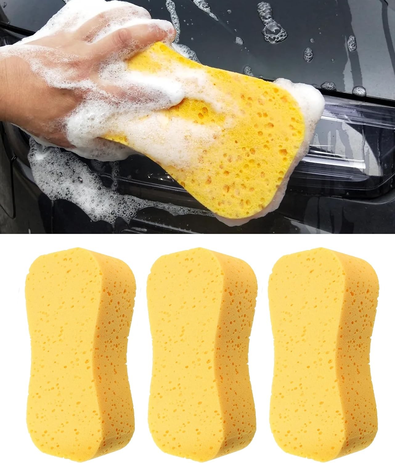 3PCS Car Wash Sponge,9.1 x 4.3 x 1.6 Inch Car Sponges for Washing,Car