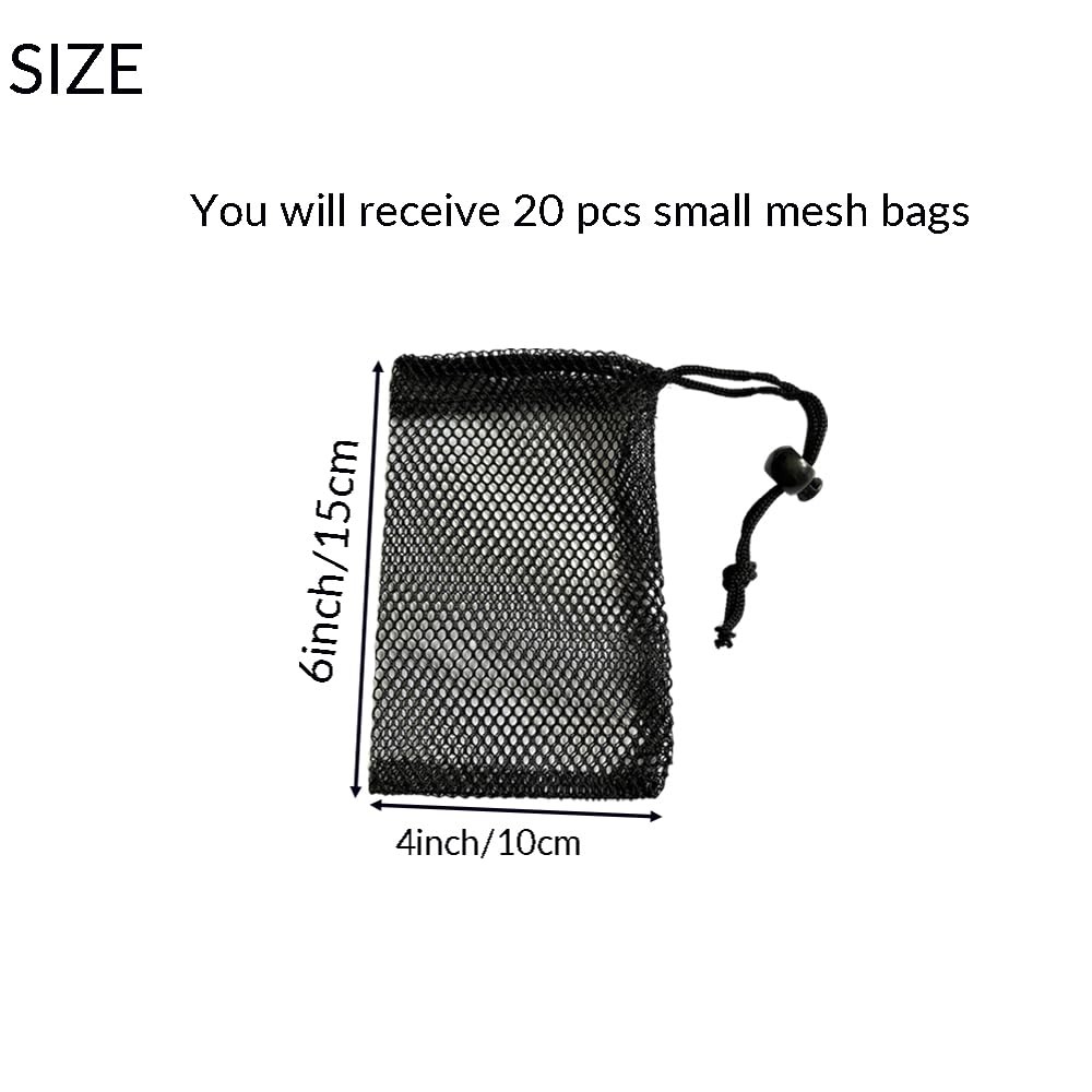 20 Pcs Drawstring Small Mesh Bags, 6 X 6 Inch * 4 / 15 Cm * 10 Cm, Black