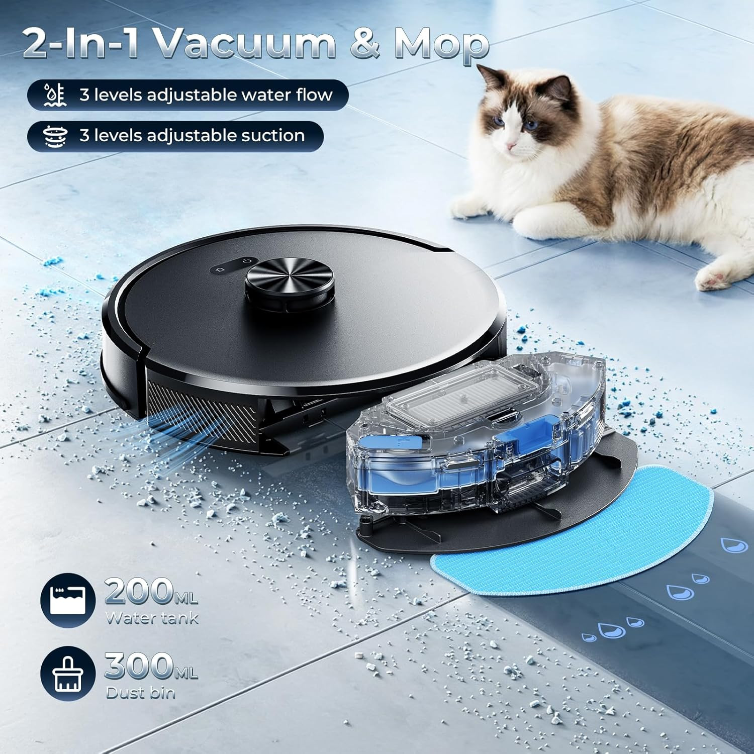 Kilgone Robot Vacuum and Mop Combo with Self Emptying Station, 6000Pa Suction An