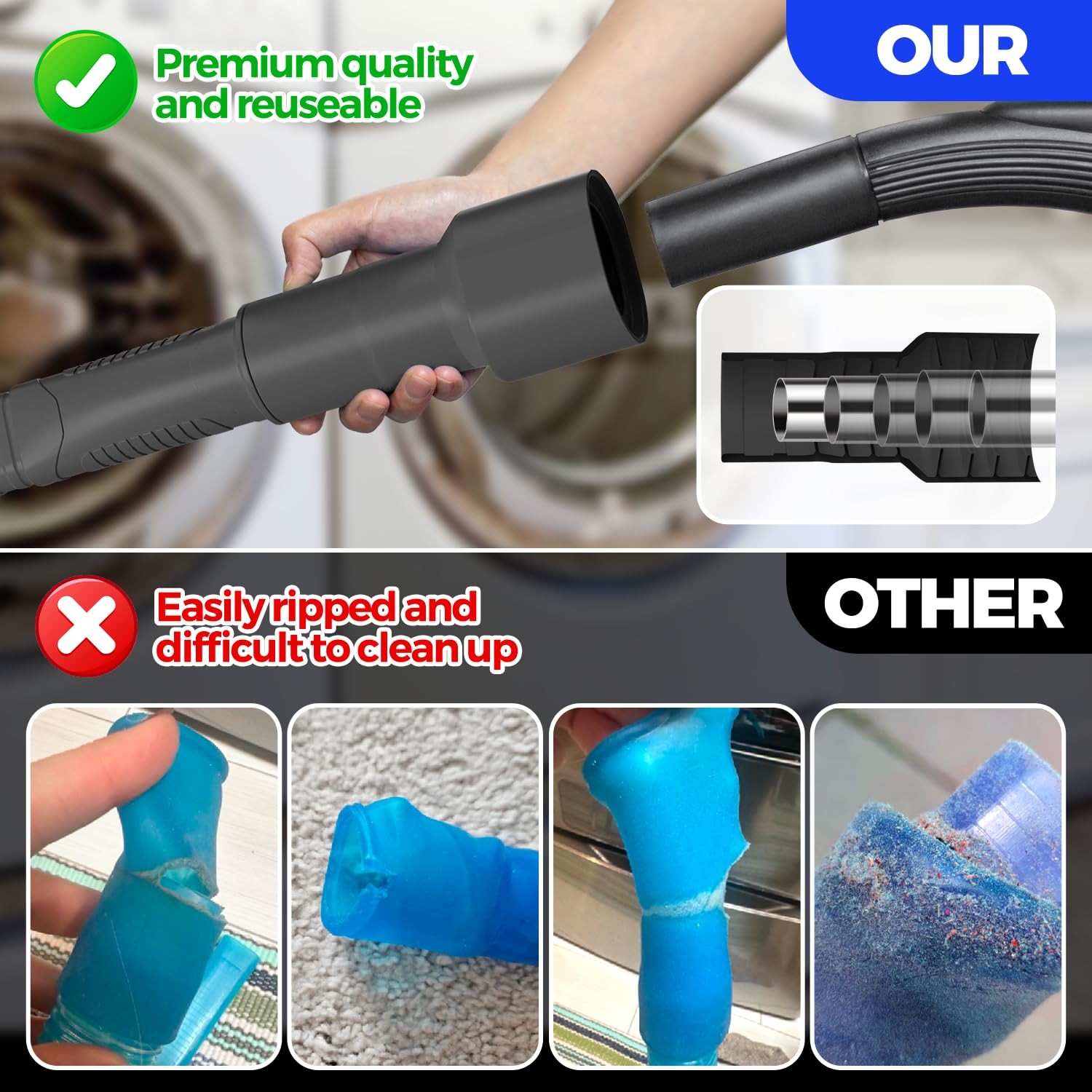 Holikme 2 Pieces Dryer Vent Cleaner Kit, Lint Vacuum Attachment Black