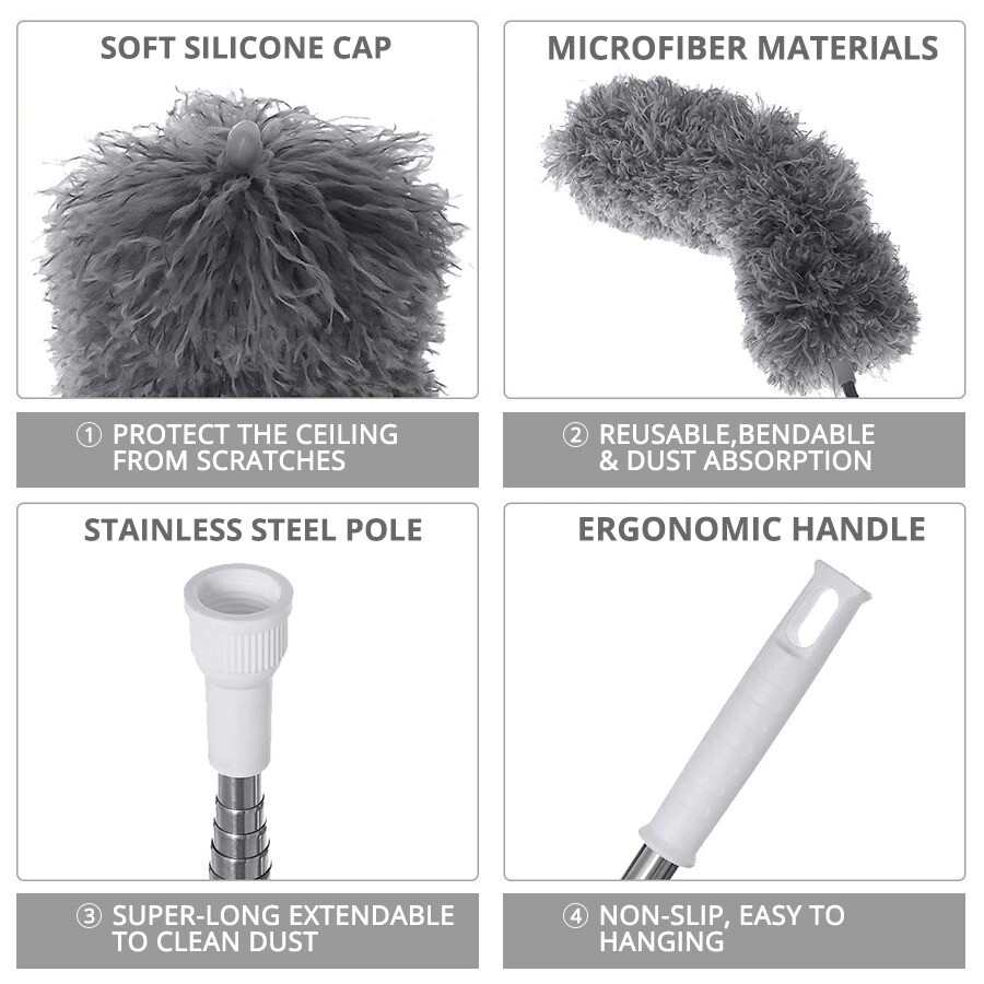 Duster 0.6m-1.35m/0.8m-2.8m Retractable Pole Easy Cleaning Brush Cleaning Tools