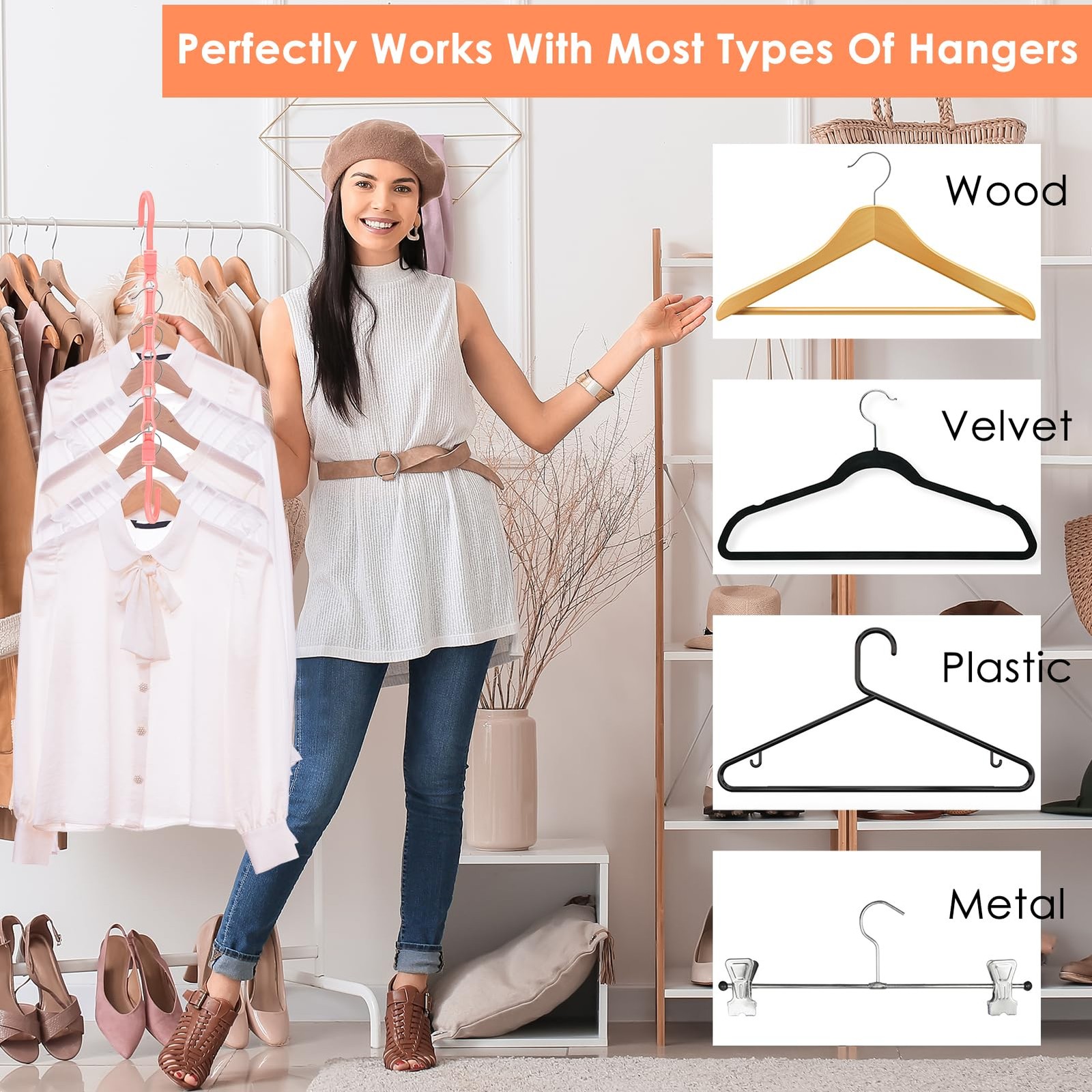 Closet Organizers and One Size, Multicolor 12 Pack Hangers for 60 Clothes