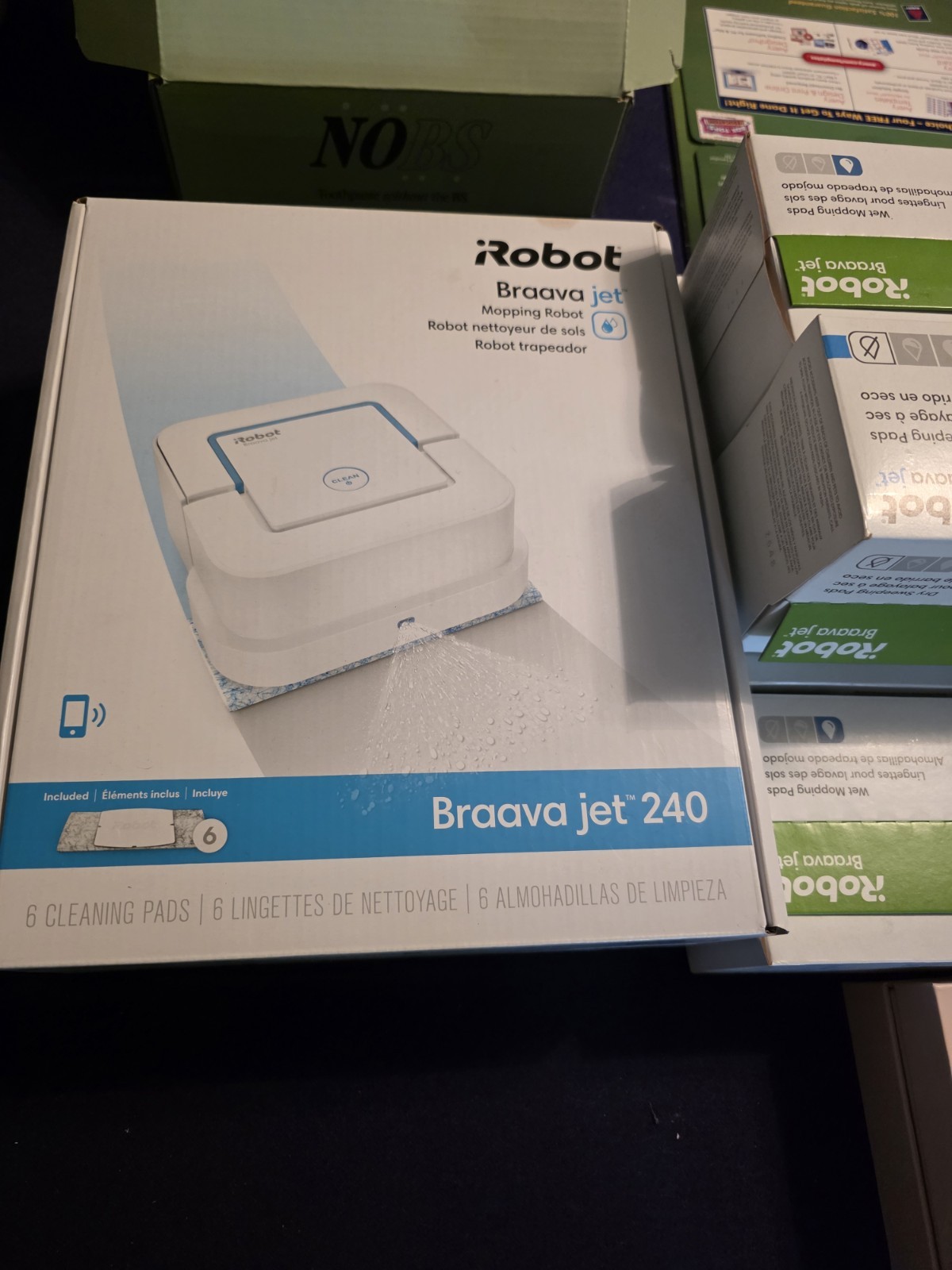 iRobot Braava jet 240 Cordless Battery Robotic Mop White/Blue w/ Pads