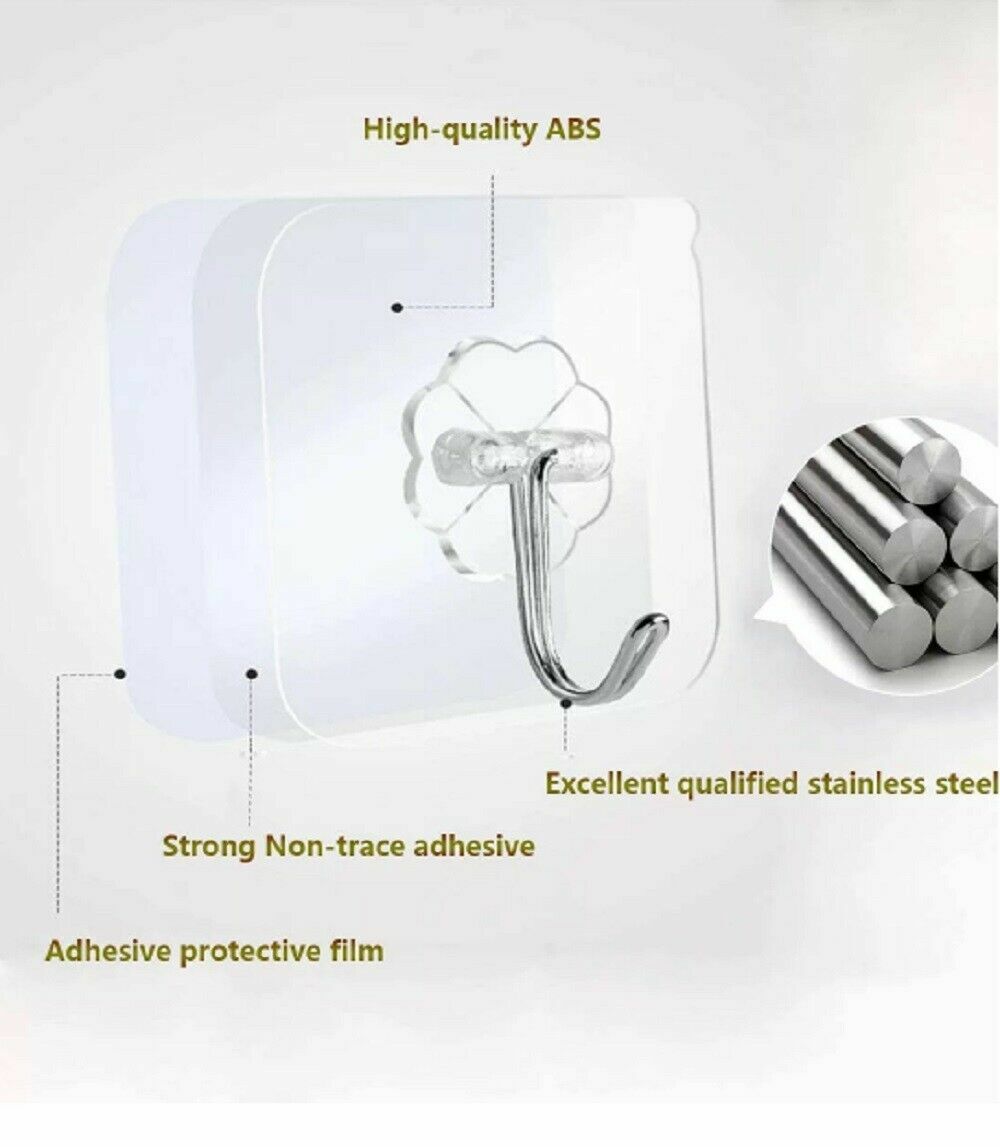 10/20 Pcs Adhesive Sticky Hooks Heavy Duty Wall Seamless Hook Hanger Transparent