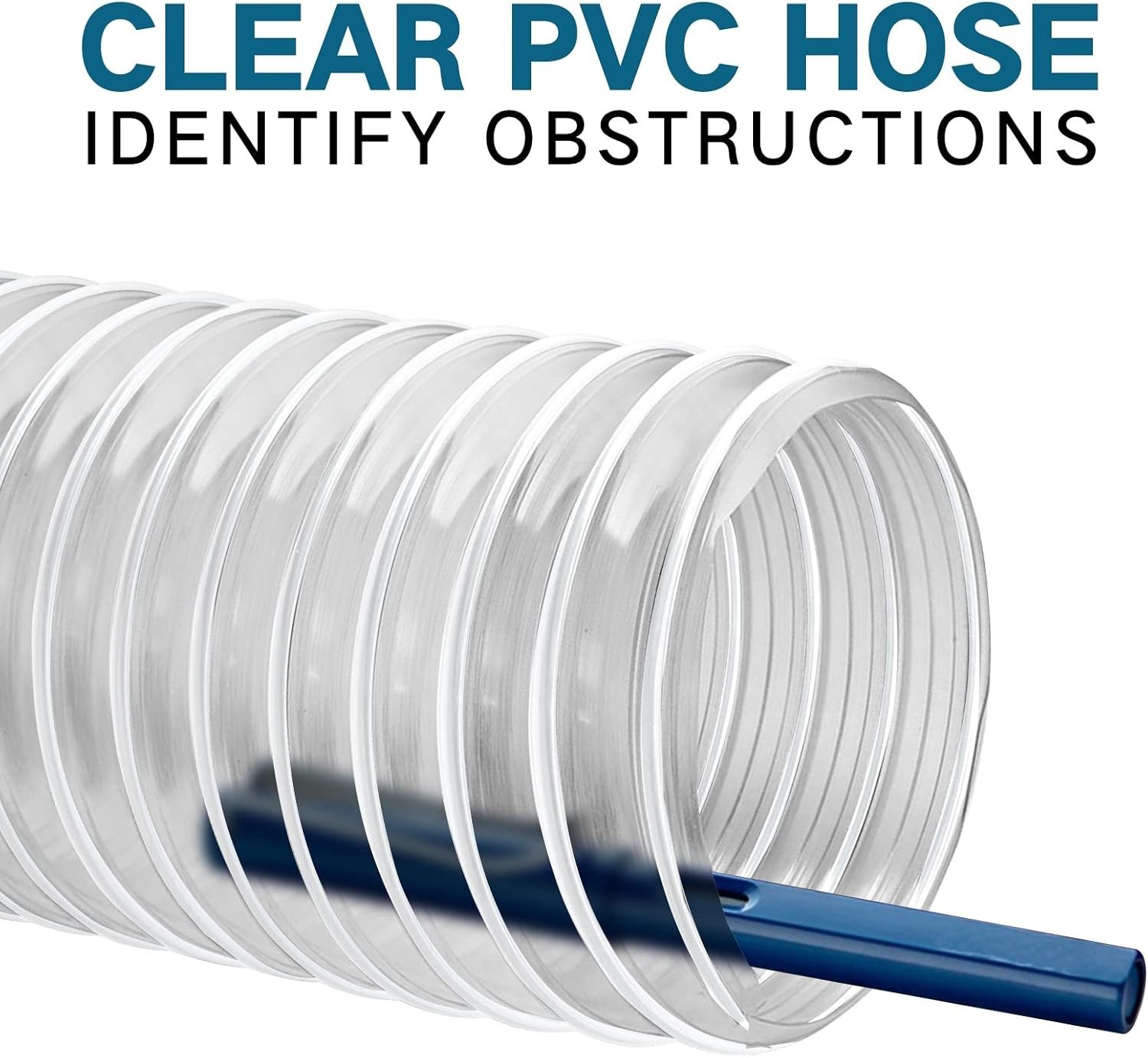 Puncture Resistant 20′ PVC Dust Collector Hose with Clear View & 4 Easy Clamps