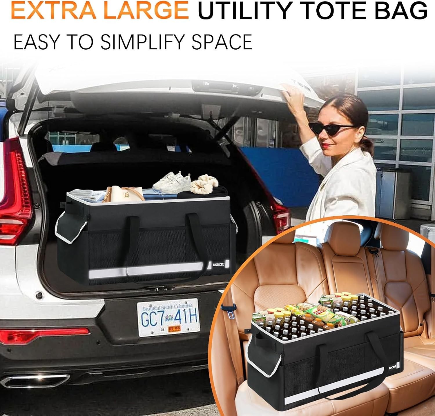 Extra Large Utility Tote Bag – Standing Reusable Grocery Bag with Handle
