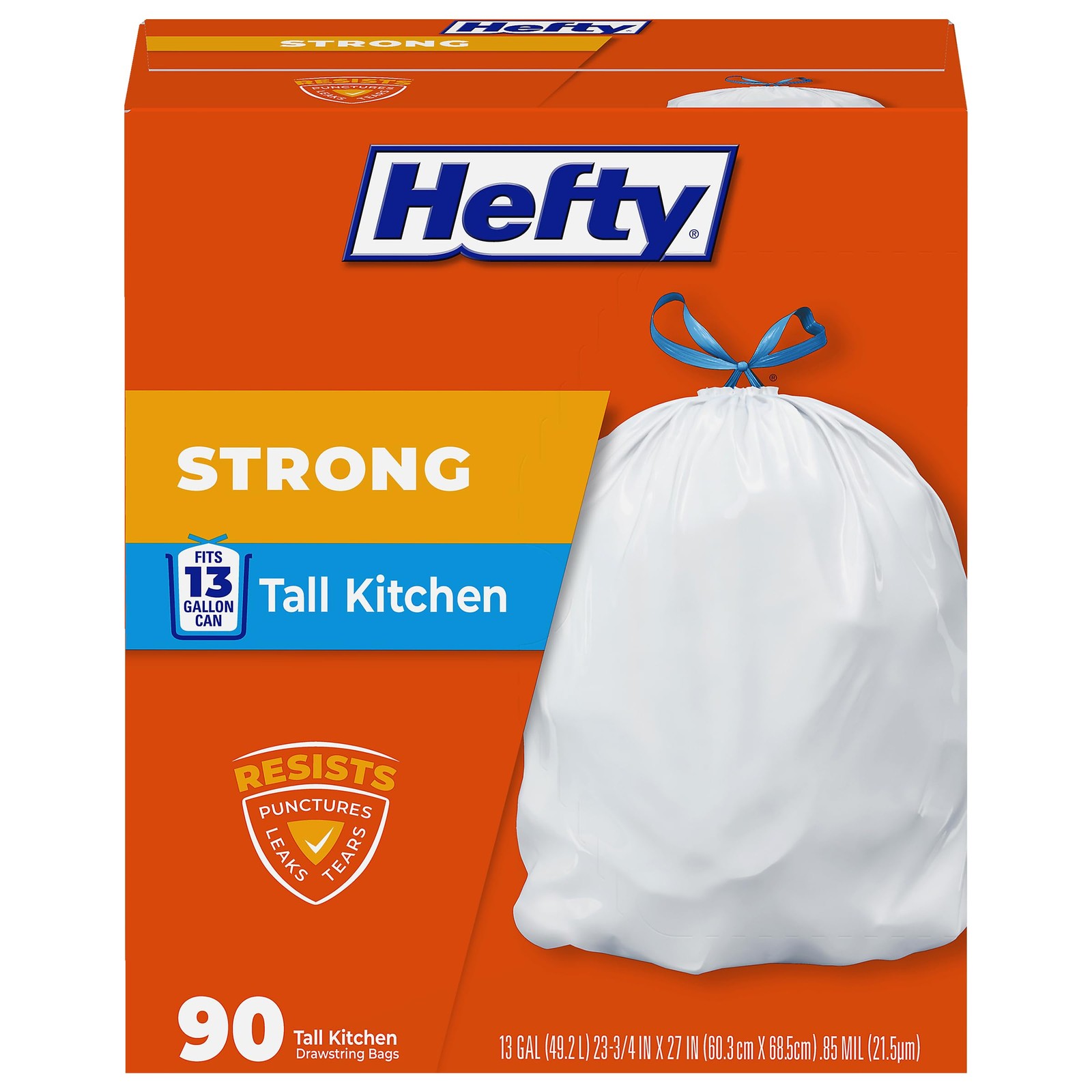 Hefty Strong 13 Gallon Trash Bags, Tall Kitchen, 1 Count (Pack of 1), White