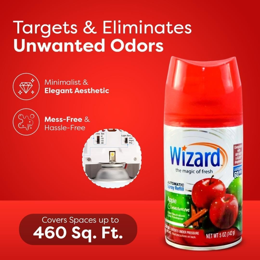 12 WIZARD Automatic Spray Refills 5oz Air Freshener Refill Cans