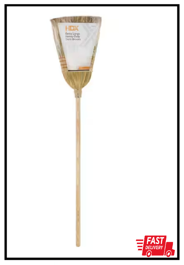 Giant Commercial Corn Broom 15 Inch Sweeping Width Heavy Duty Use Straw Cleaning
