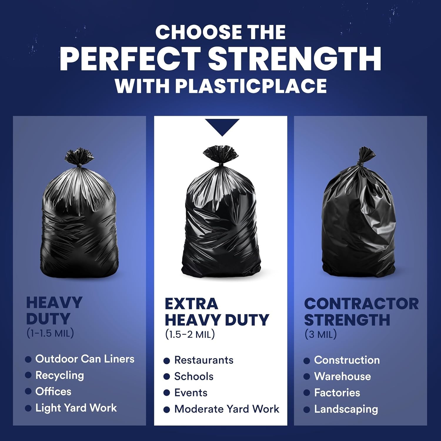 Plasticplace 55-60 Gallon Trash Bags, Black, 2.0 Mil, 100 Count