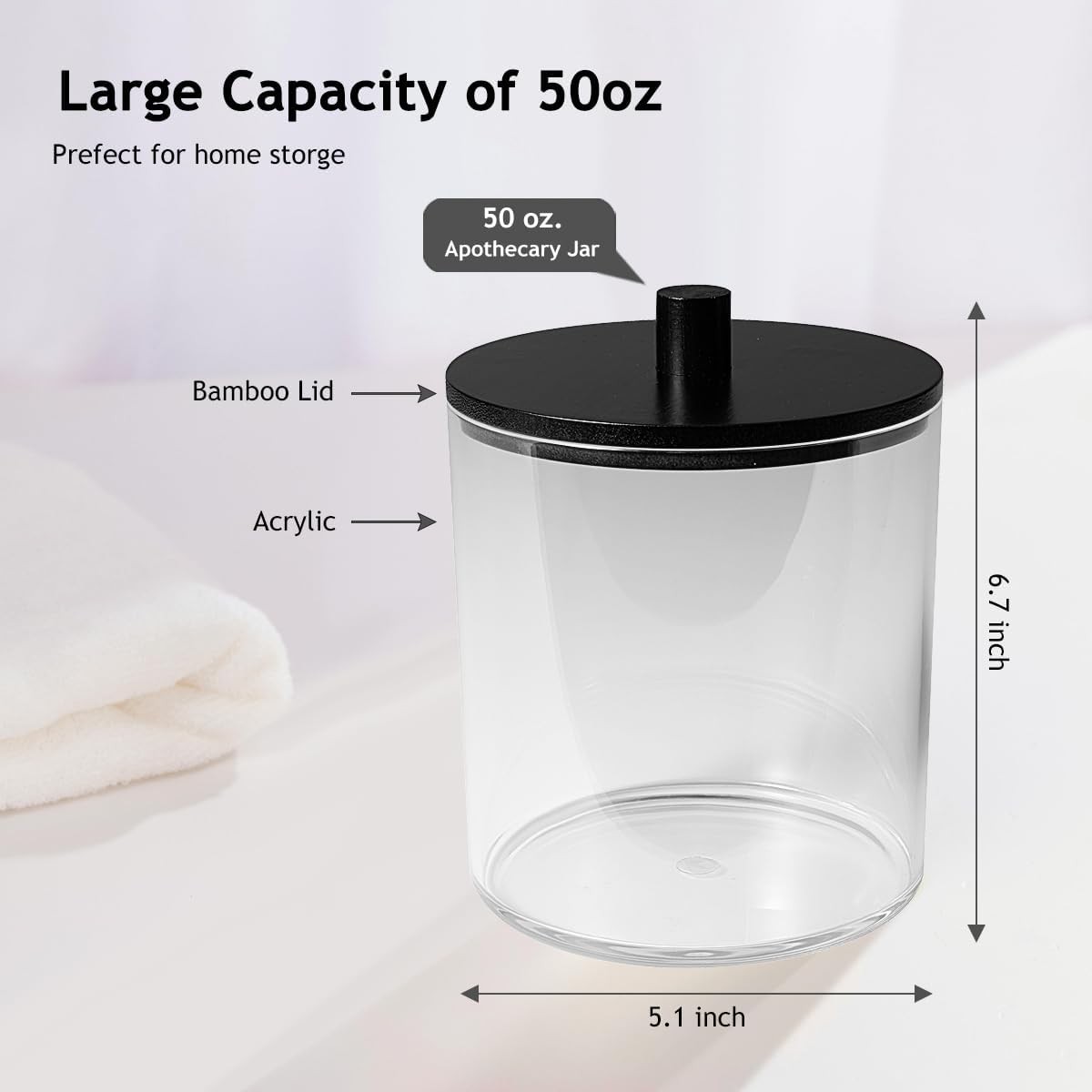 1 Pack 50oz Laundry Pods Container with Matte Black Bamboo Lid | Shatterproof