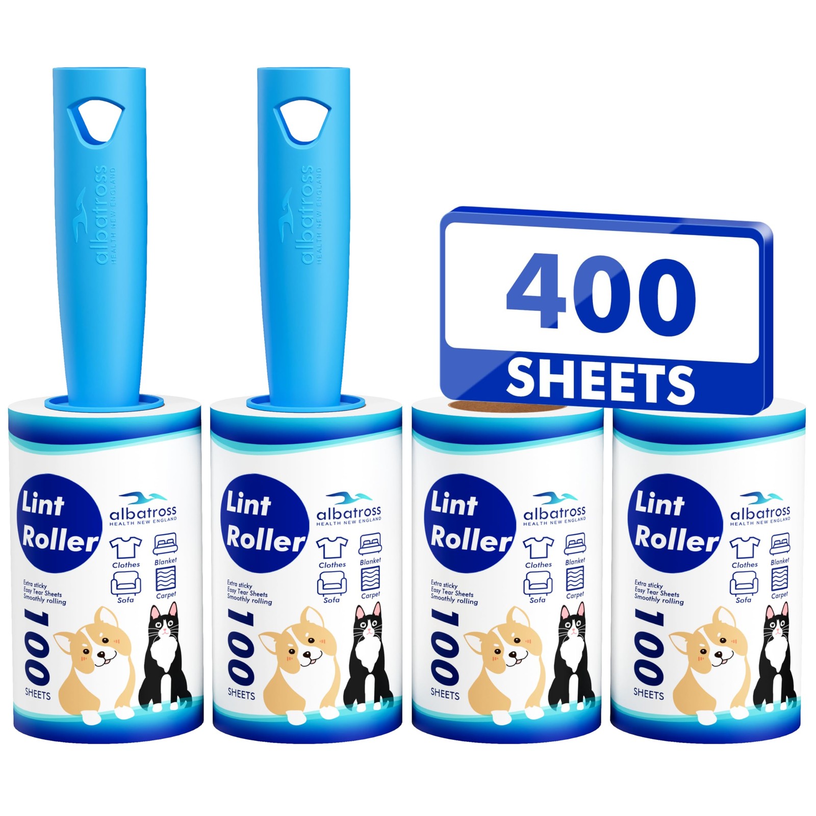 Extra Sticky Lint Roller, Mega Value Set 400 Sheets for Pet Hair Removal, Dog