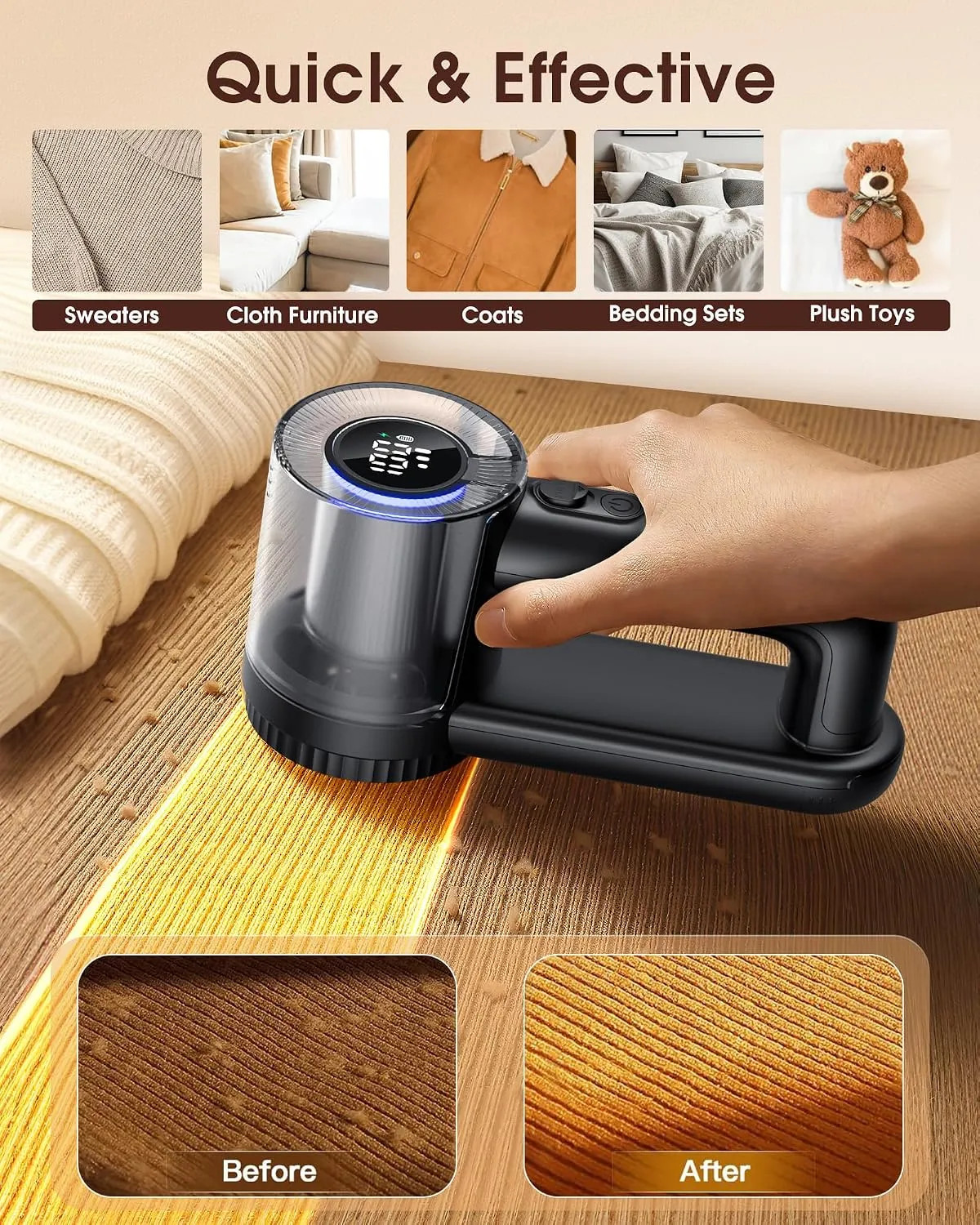 Electric Fabric Shaver Rechargeable Lint Remover 3 Speeds 6 Leaf Blades Digital