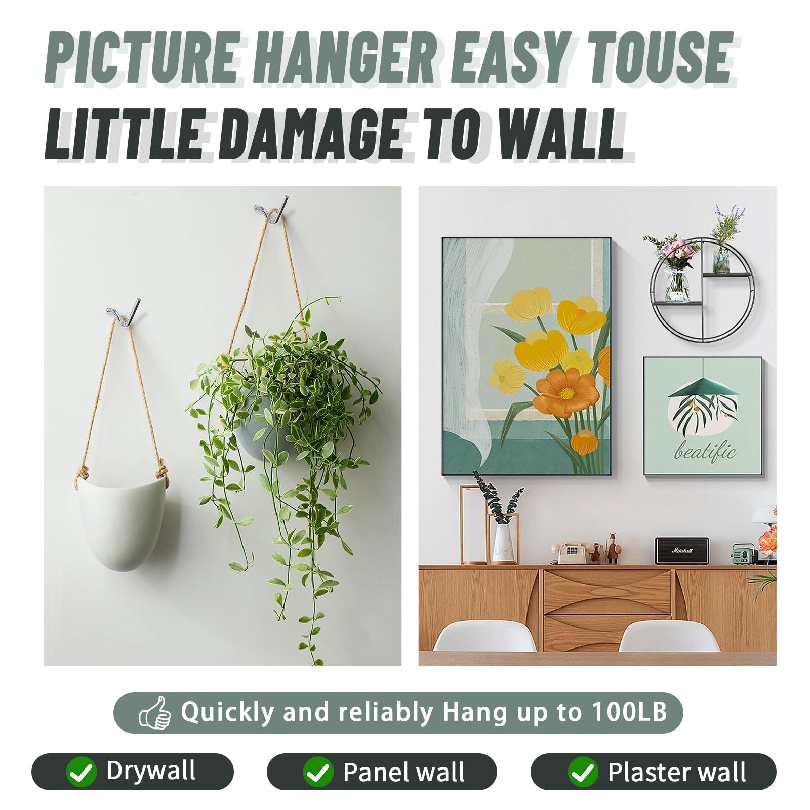 20 Pcs Picture Hanger Drywall Hooks Picture Hanging Kit Hang Art Clock Frames