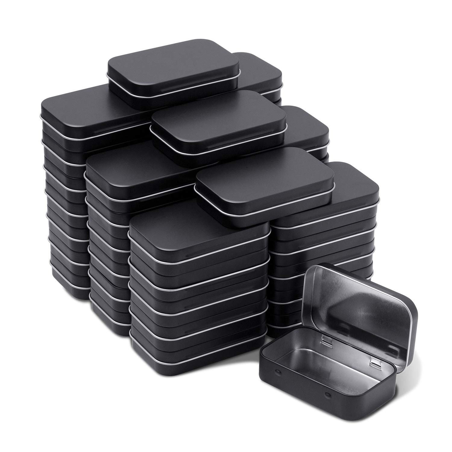 Metal Rectangular Hinged Tins Pack of 40 Matte Black Mini Portable Box Conta…