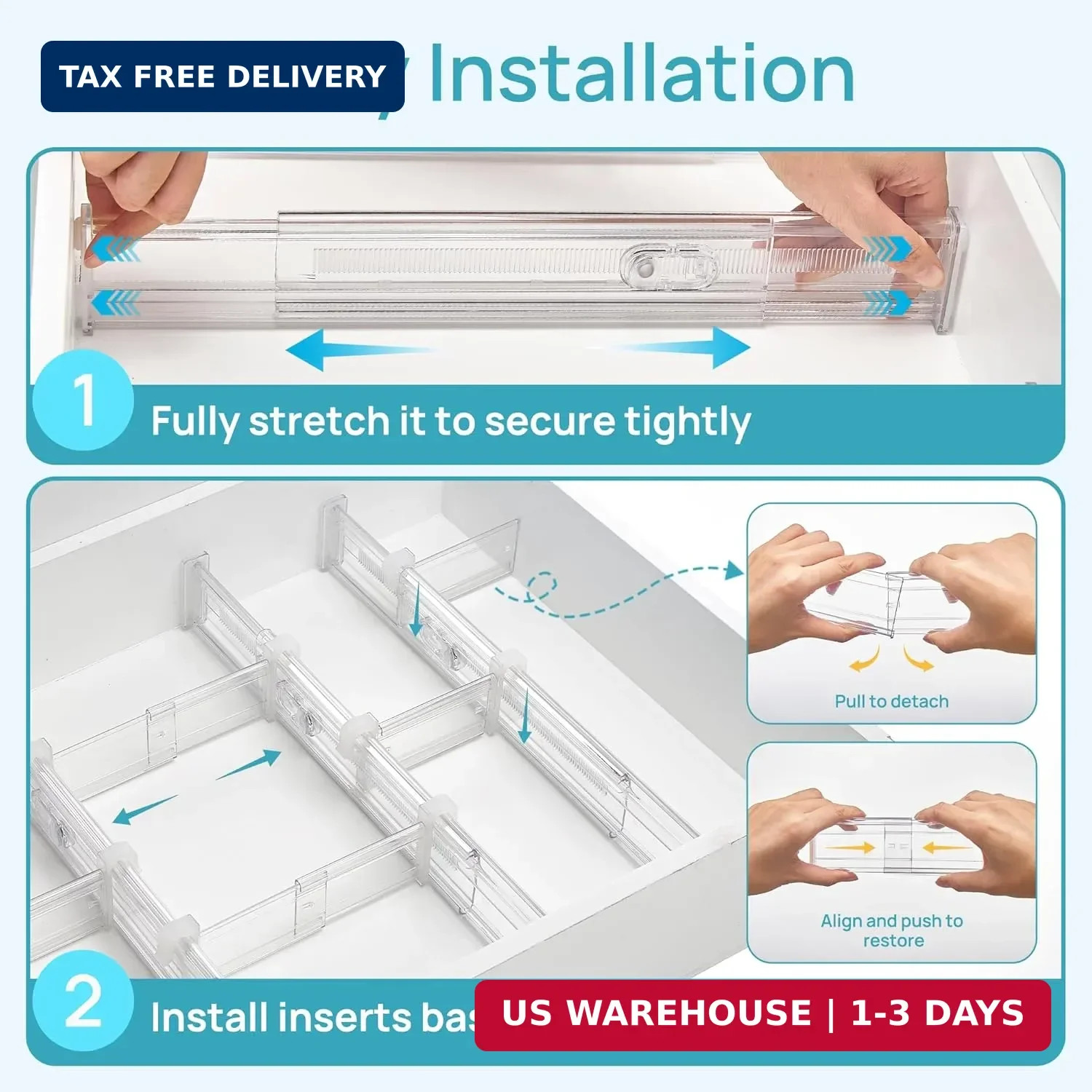2.36″ Drawer Dividers with Expandable Inserts, 12.8″-22.3″ Adjustable K