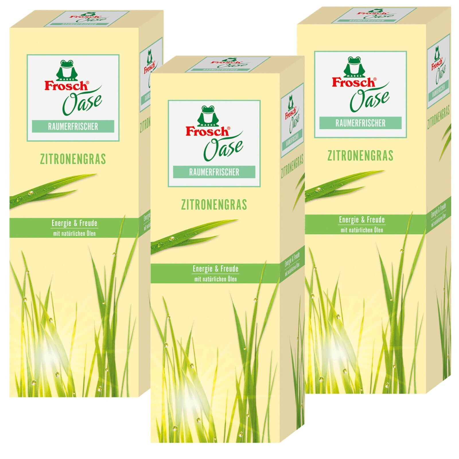 3X 90Ml Frosch Oasis Air Freshener Incl. Flask Lemongrass Energy & Friends