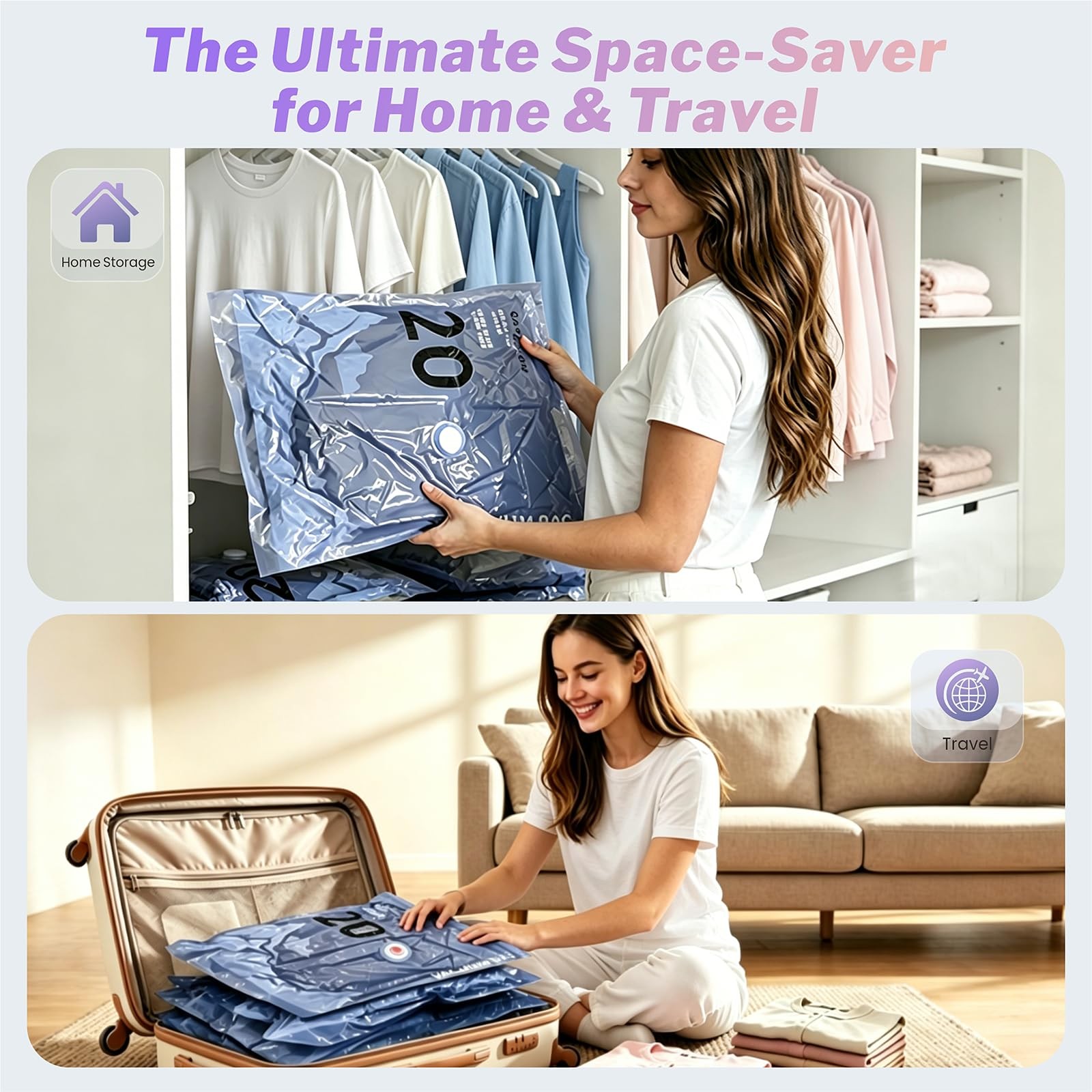 15 Pack Vacuum Storage Bags with Rechargeable Pump Travel Luggage Clothing