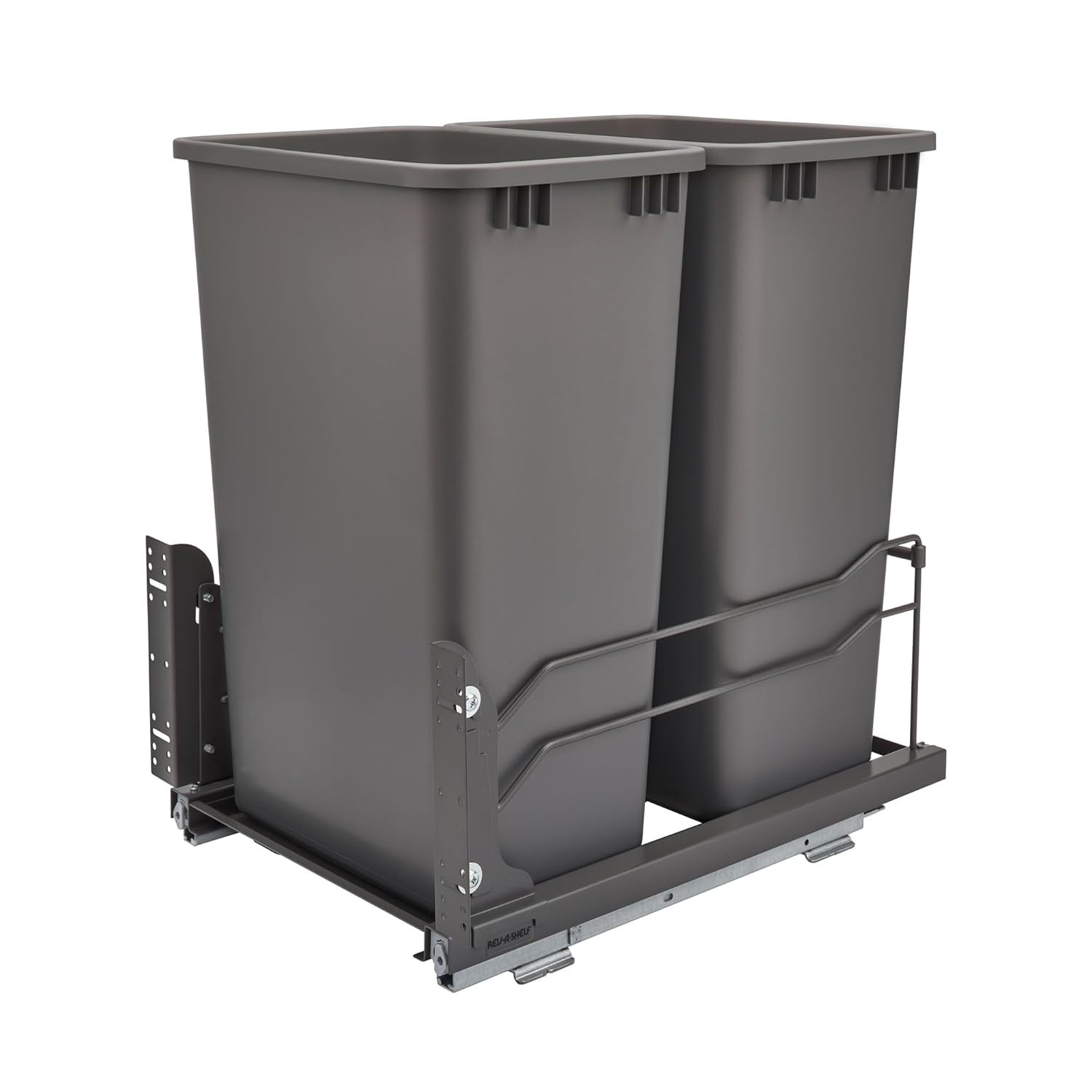 Dual Pullout Trash Cans for Kitchen Cabinet – 50 Quart, Soft-Close, Orion Gray