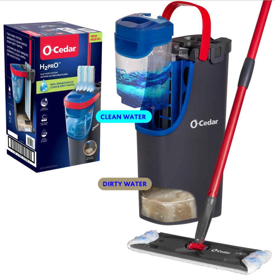 O-Cedar H2prO Flat Mop System | Safe on Wood Floors, Vinyl, Tile, Baseboards
