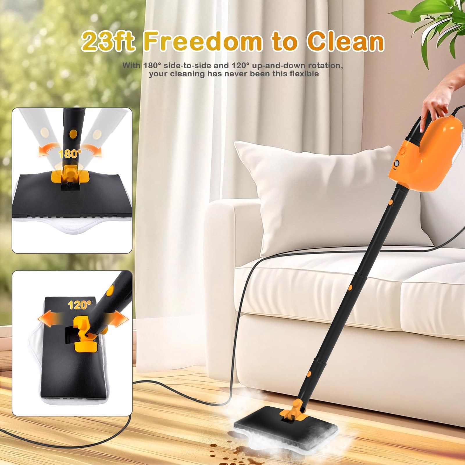 Steam Mop, All-in-one Handheld Steam Cleaner with 13 Attachments, 23FT Cord, 11.