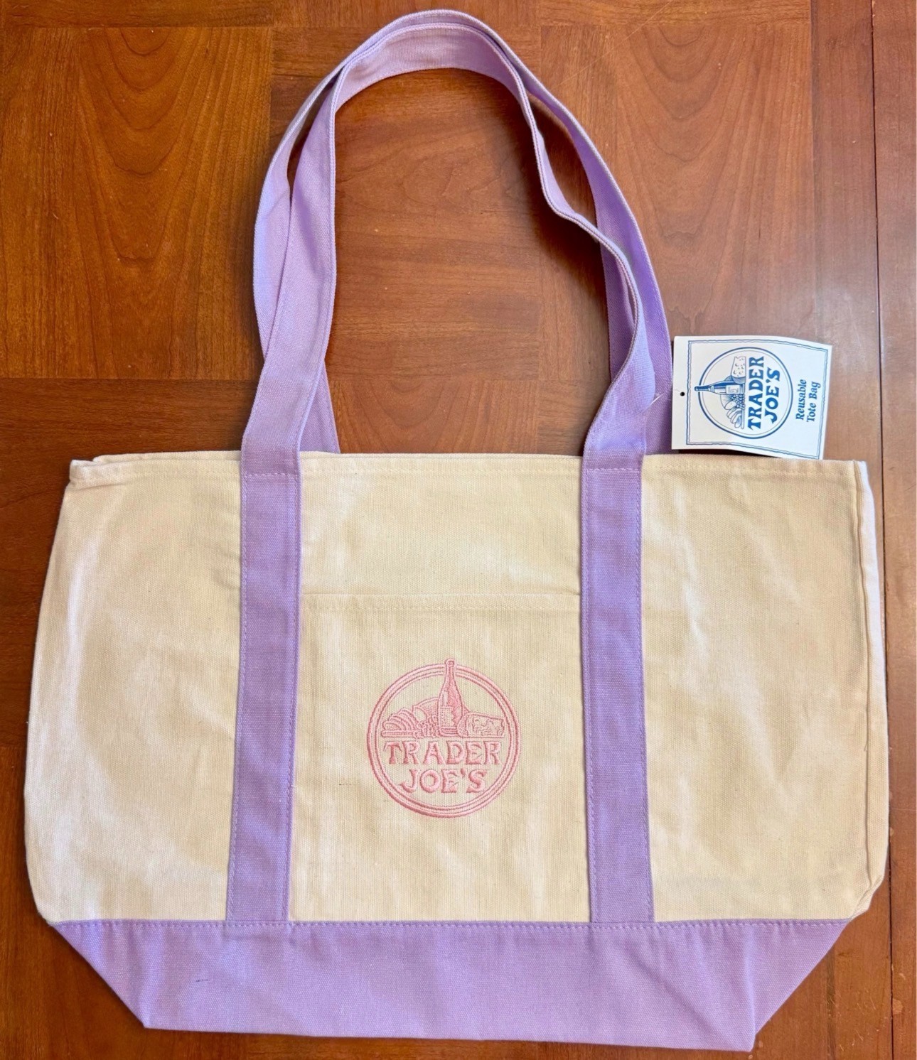Trader Joe’s Canvas Reusable Tote Carry Large Eco Shopping Bag Green and Blue