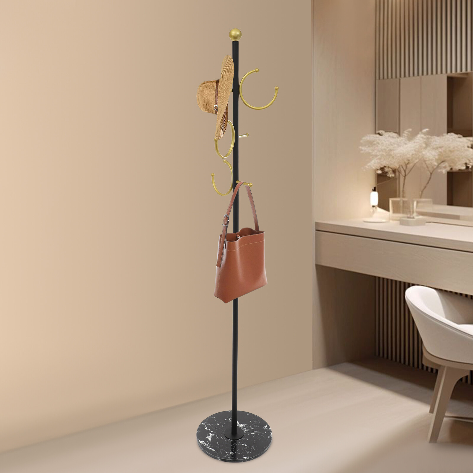 Coat Rack, Clothes Rack with Mable Base, Freestanding Coat Rack