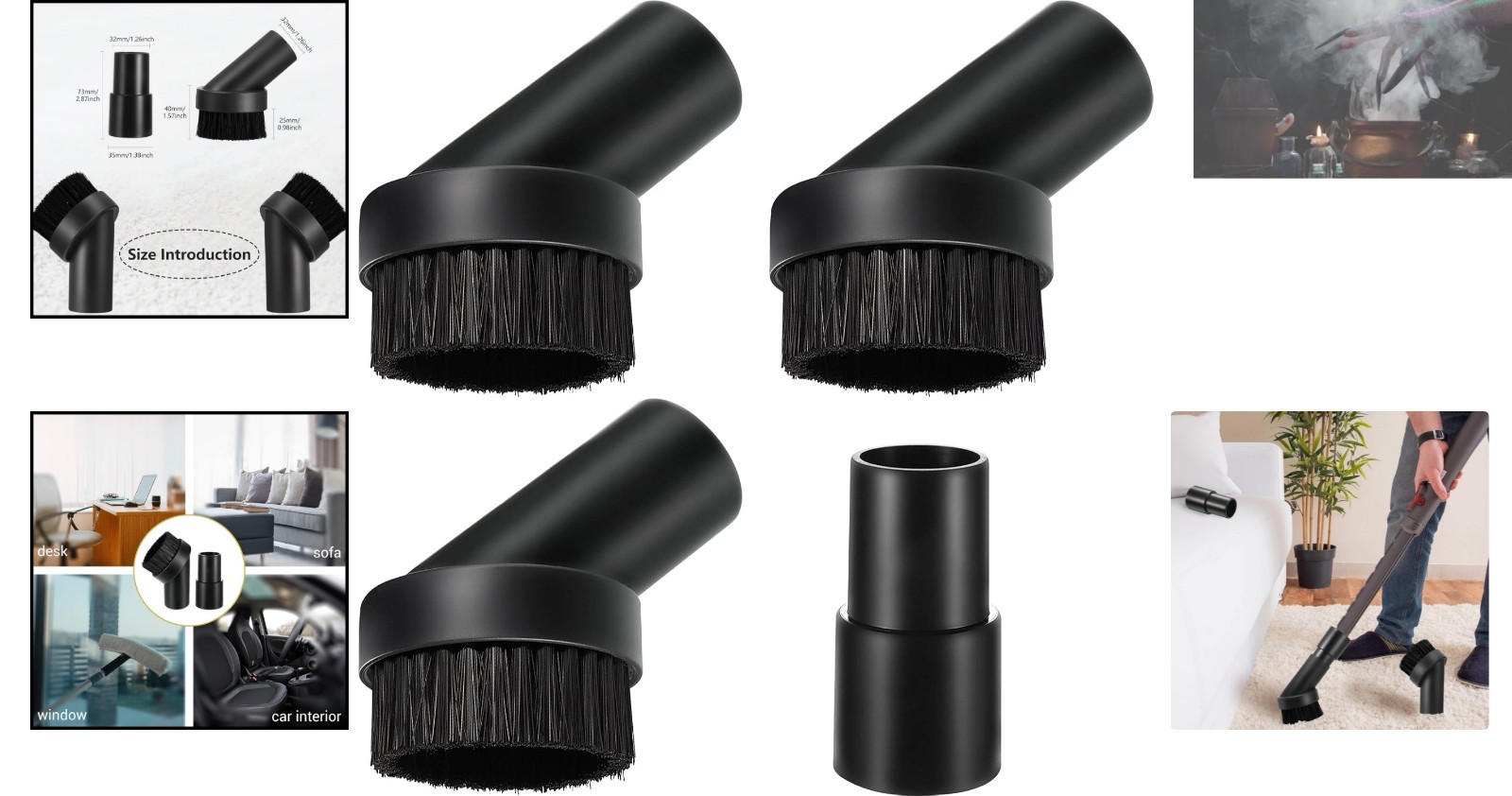 3-Pc Round Dust Brush Set with Hose Adapter for 1.25-Inch Vacuum Attachments