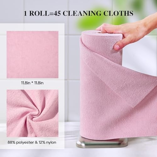 Microfiber Cleaning Cloth Roll 45 Pack2”×2″ Reusable Paper Towels, 1 Pink
