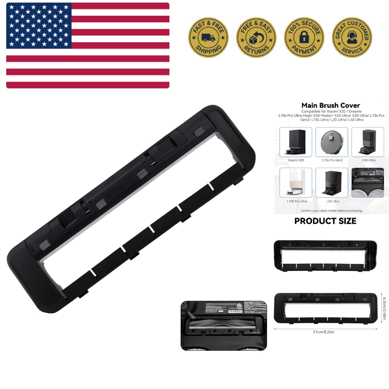 Brush Guards Back Cover for Dreame X30 Ultra/X40 Ultra/L10s Ultra/L20 Ultra/L…