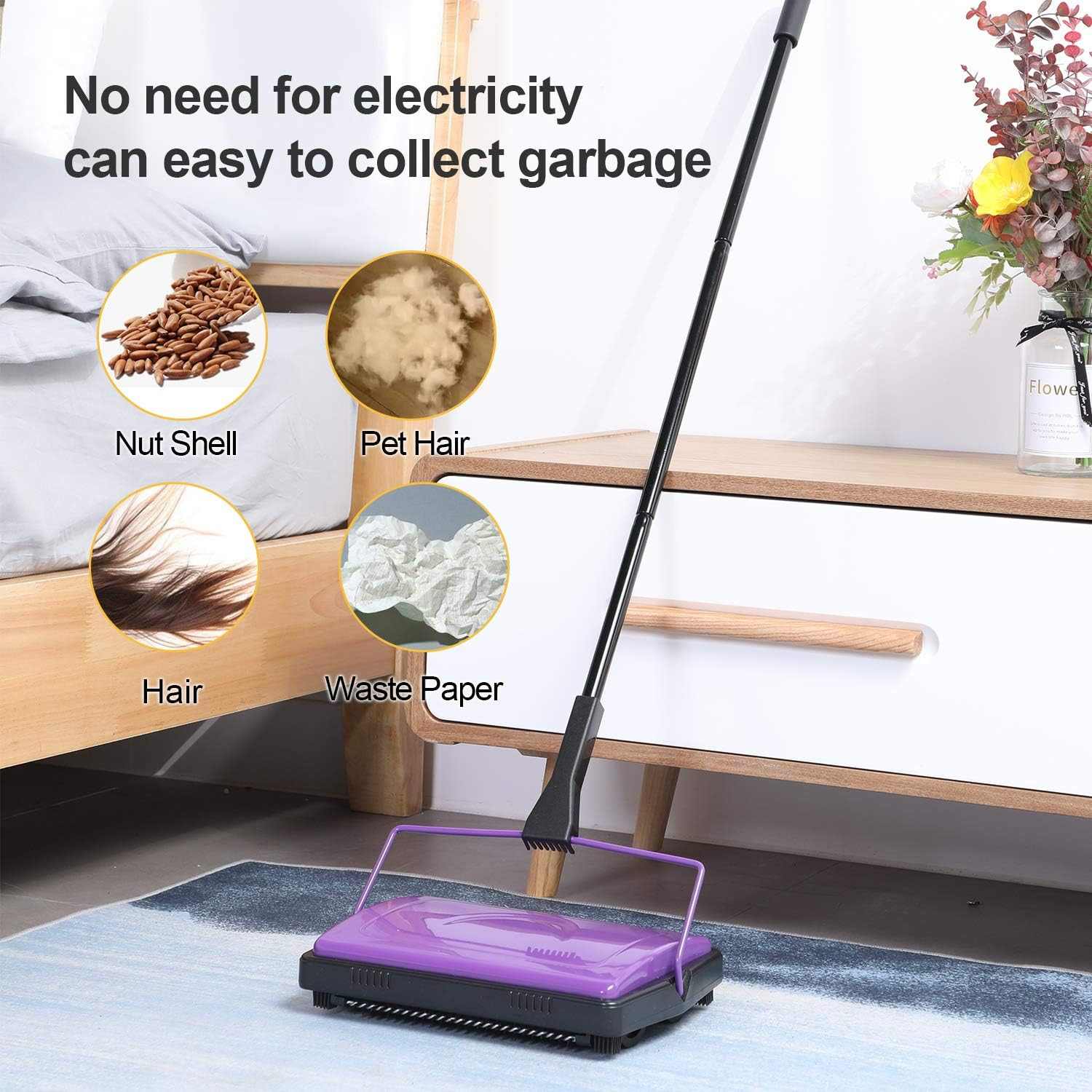 Carpet Sweeper Cleaner Manual Household Sweeper Lightweight | Hand Push Non-Elec