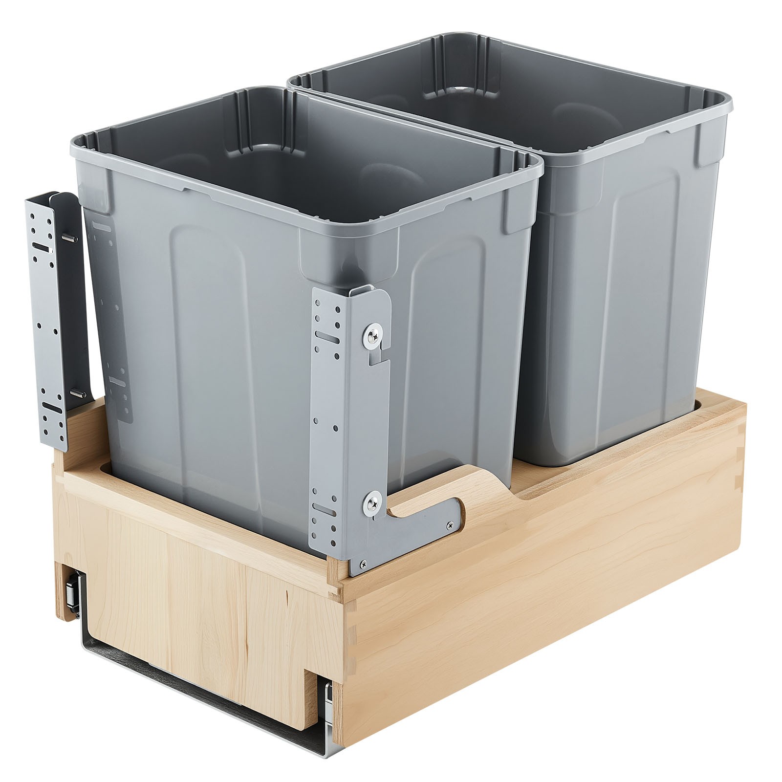 Double 35QTx2 Pullout Waste Container Under Cabinet Kitchen Bin Trash Can