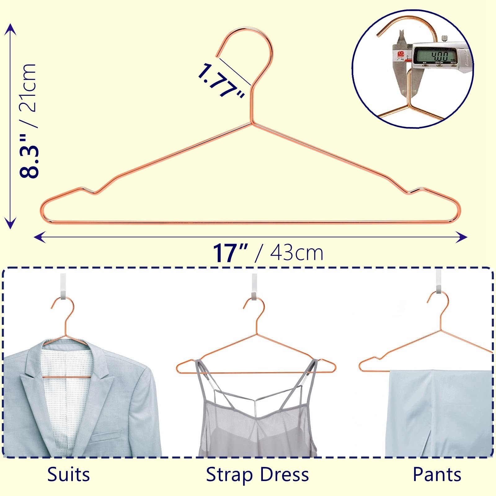 17 Rose Gold Strong Metal Hanger 20 Pack Copper Clothes Hangers Heavy Duty Coat
