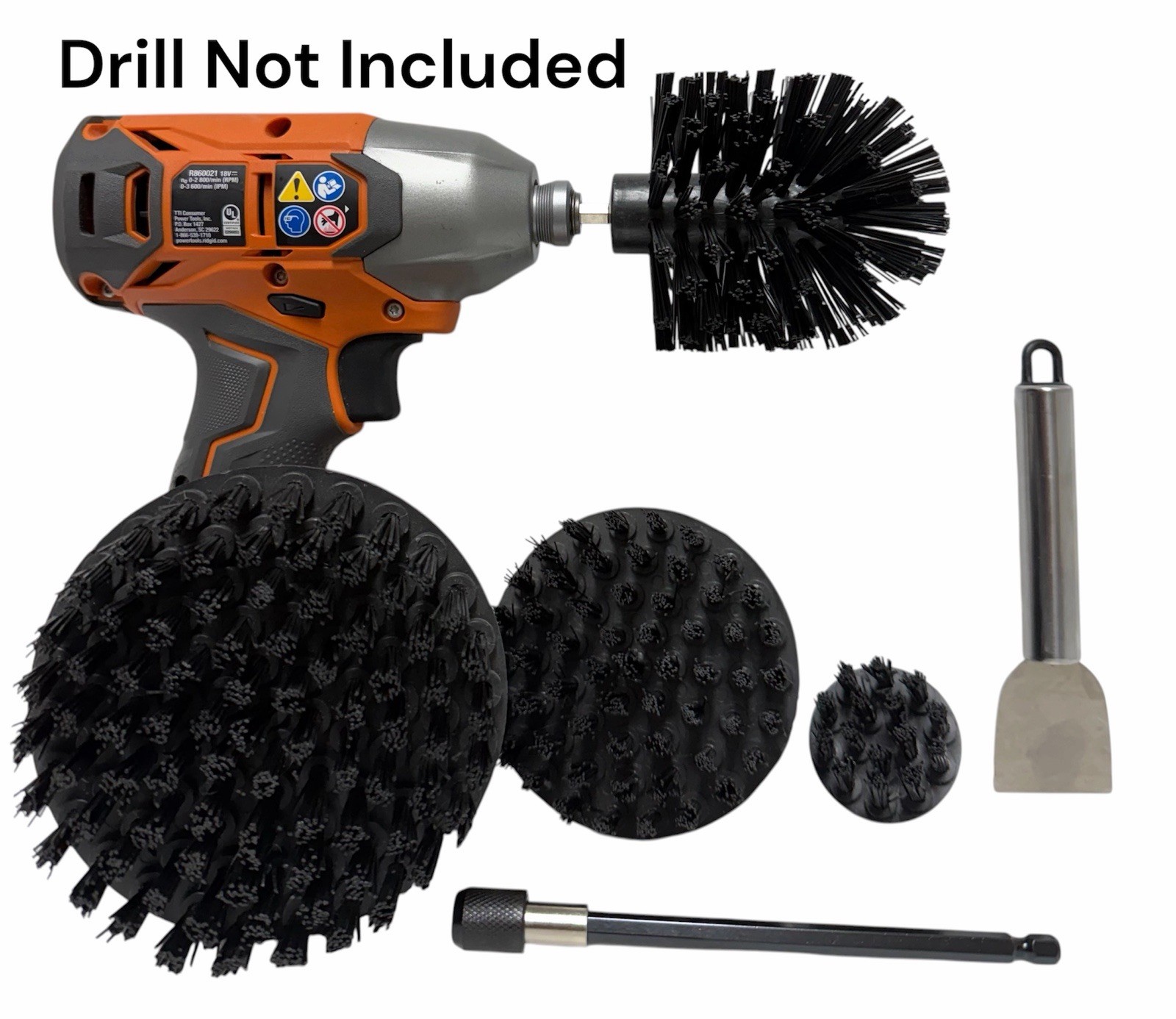 Drill Brush Power Scrubber- 6 Piece Black Drill brush Ultra Stiff, Heavy Duty